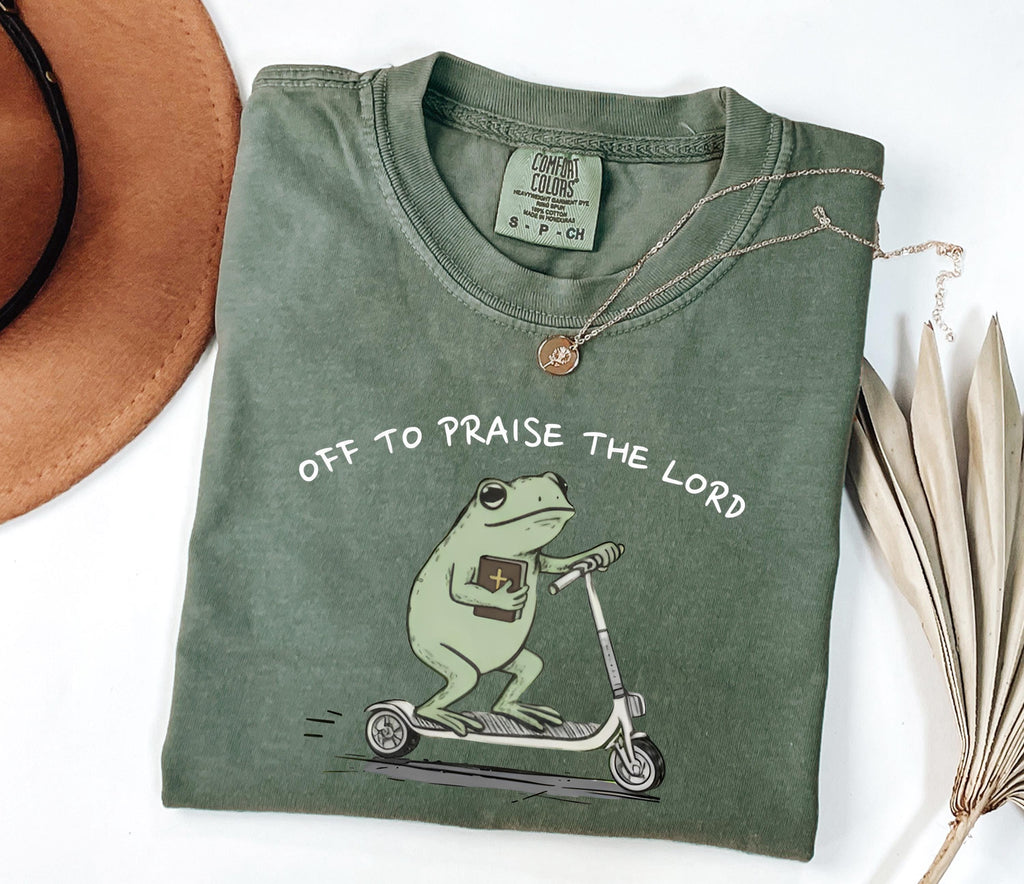 Comfort Colors Christian Dyed Tee Frog Off Praise Lord Bible Study Humor Jesus Church Faith (1)