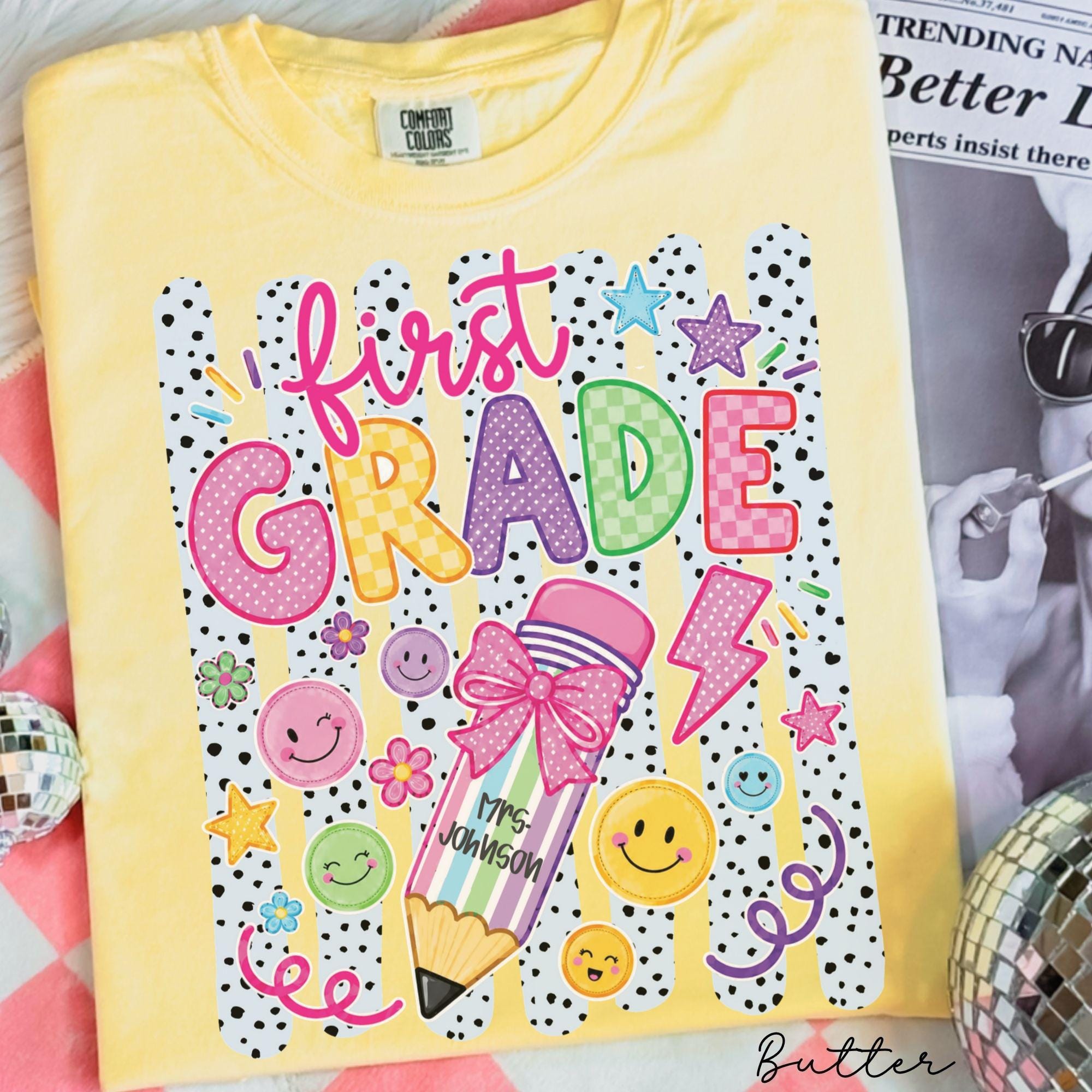 Personalized First Grade Teacher Custom Striped Teacher Tee 1st Grade Teacher Stripes Teacher Team Back School (1)