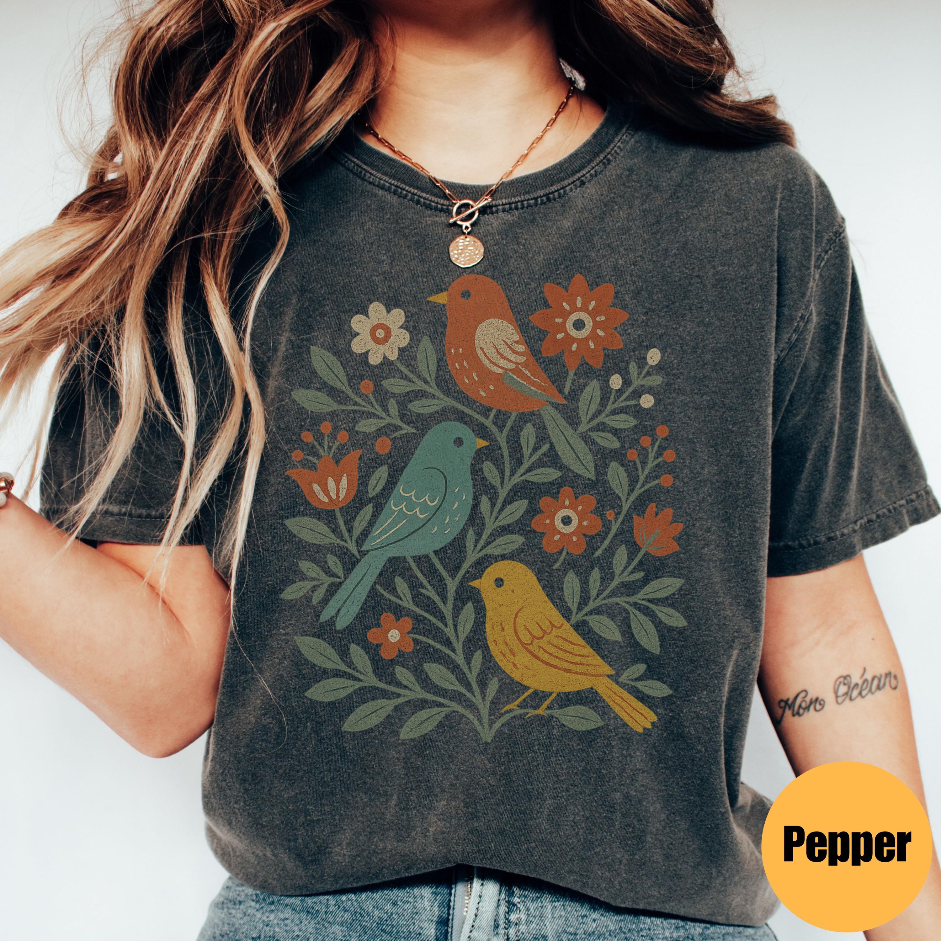 Cottagecore Birds Flowers Folk Art Scandi Art Plus Sizes Oversized Bird Flower (1)