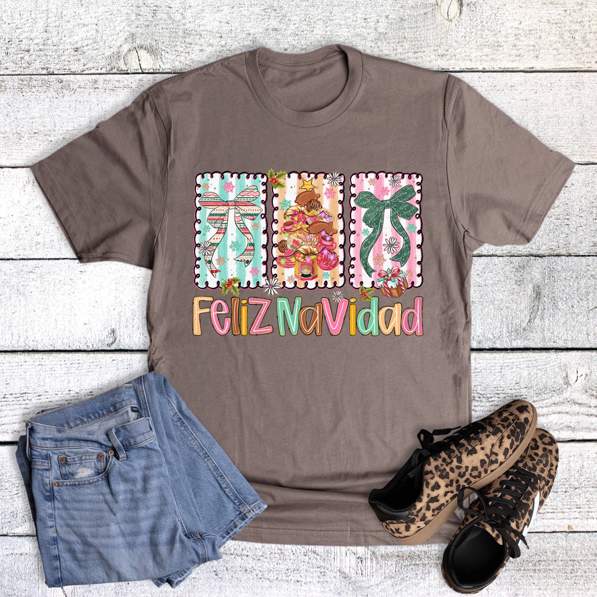 Christmas Feliz Navidad Stamps Graphic Tee Hoodie, Sweatshirt | PodTeesHub.com