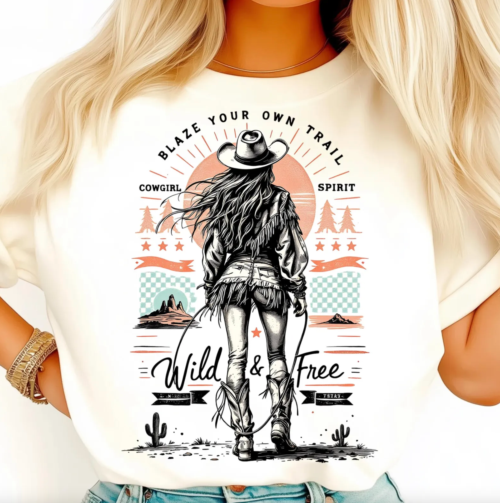 Retro Cowgirl Wild and Free Tee Hoodie, Sweatshirt | PodTeesHub.com