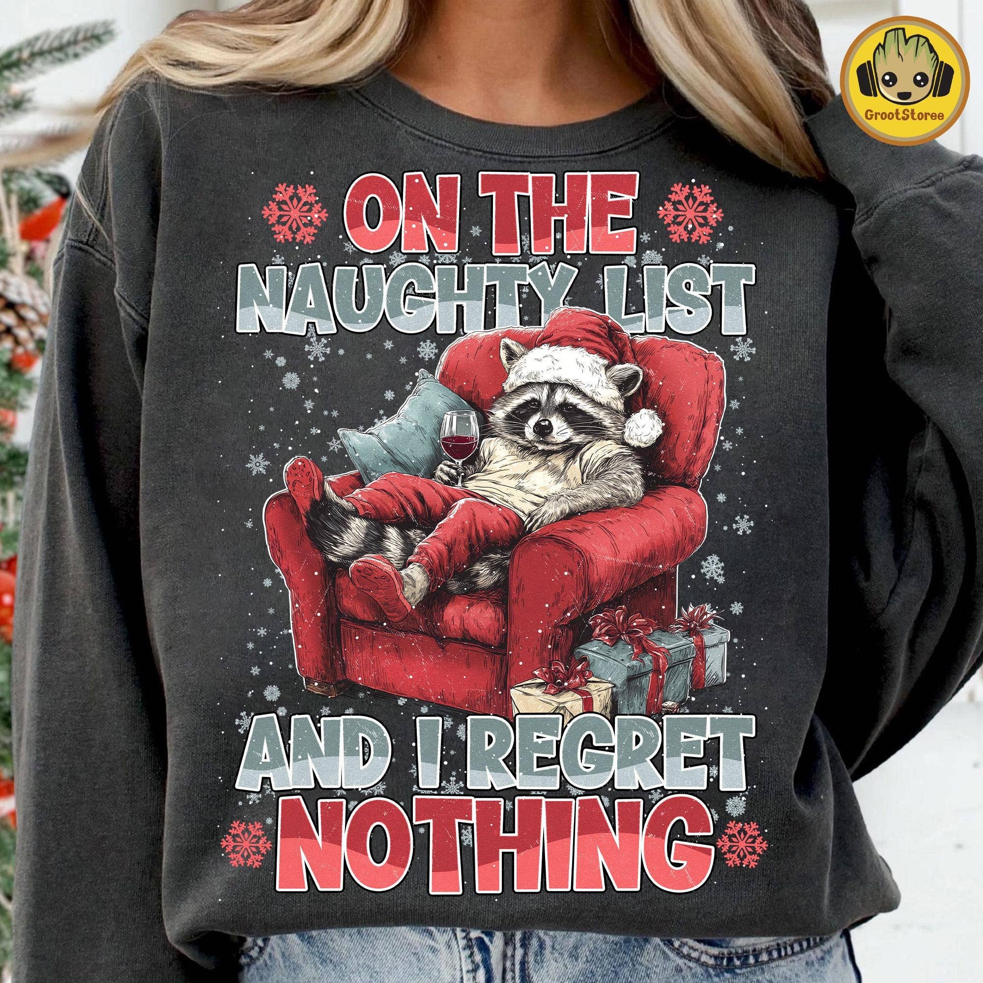 Festive Feral Girl Santa Raccoon Christmas Shirt Hoodie, Sweatshirt | PodTeesHub.com