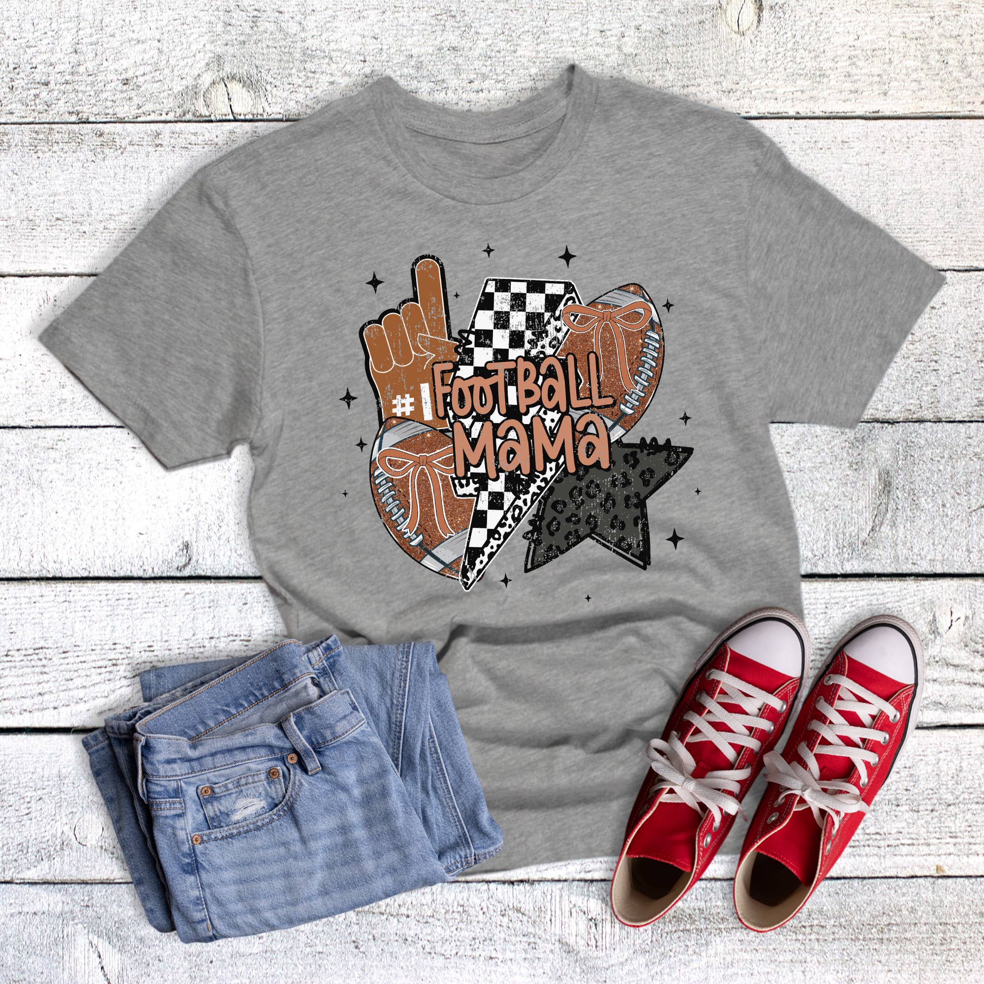 Leopard Glitter Check Football Mama Graphic Tee Hoodie, Sweatshirt | PodTeesHub.com