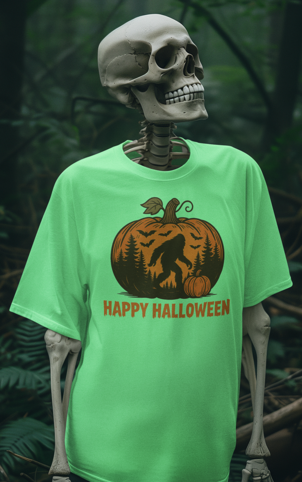 Happy Halloween Bigfoot Silhouette Tshirt (Mint Green) Hoodie, Sweatshirt | PodTeesHub.com