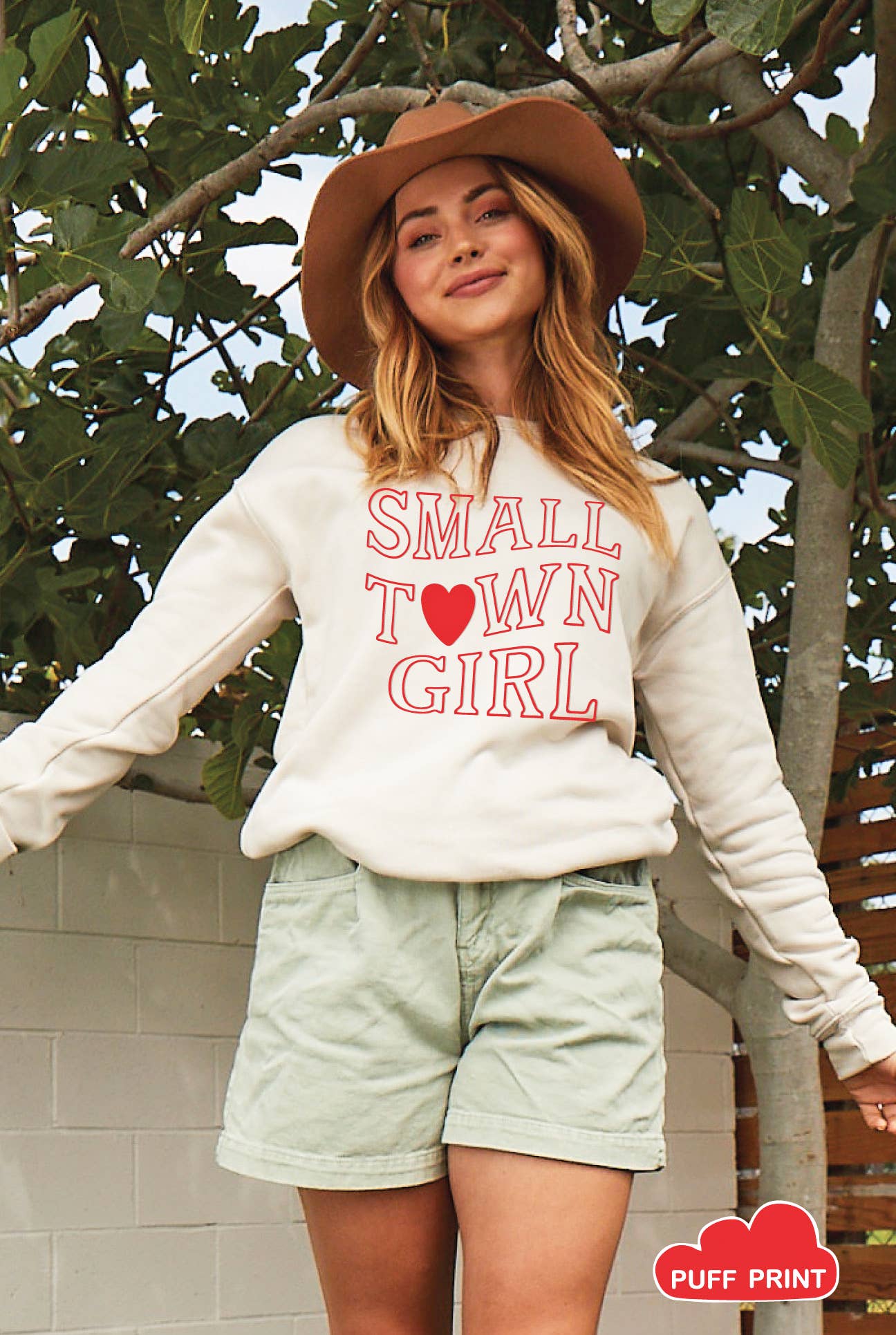 Small Town Girl Puff Graphic Sweatshirt T-Shirts, Hoodie | PodTeesHub.com