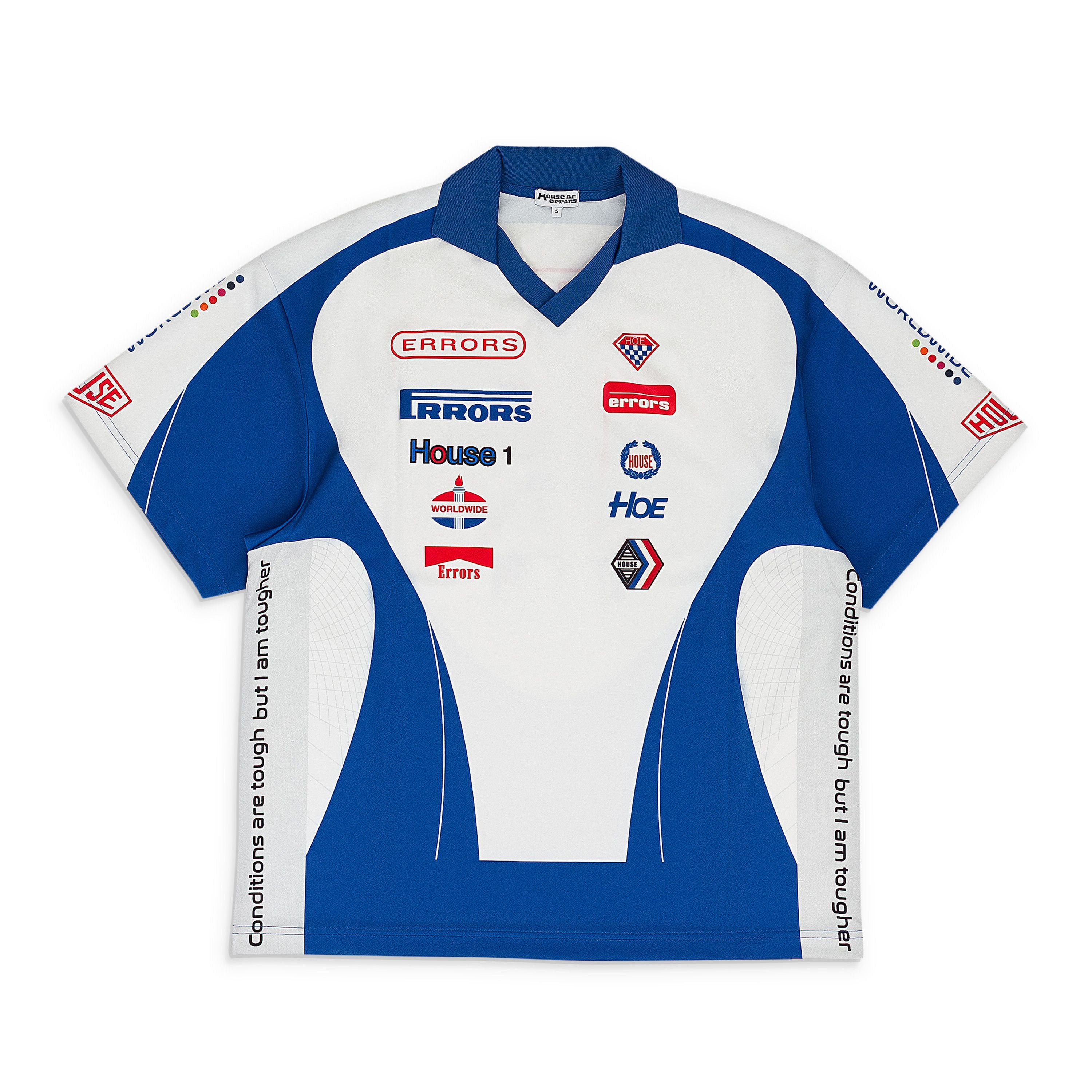 Of Errors House Of Errors White Blue Moto Jersey T Shirt Size Xl Hoodie, Sweatshirt | PodTeesHub.com