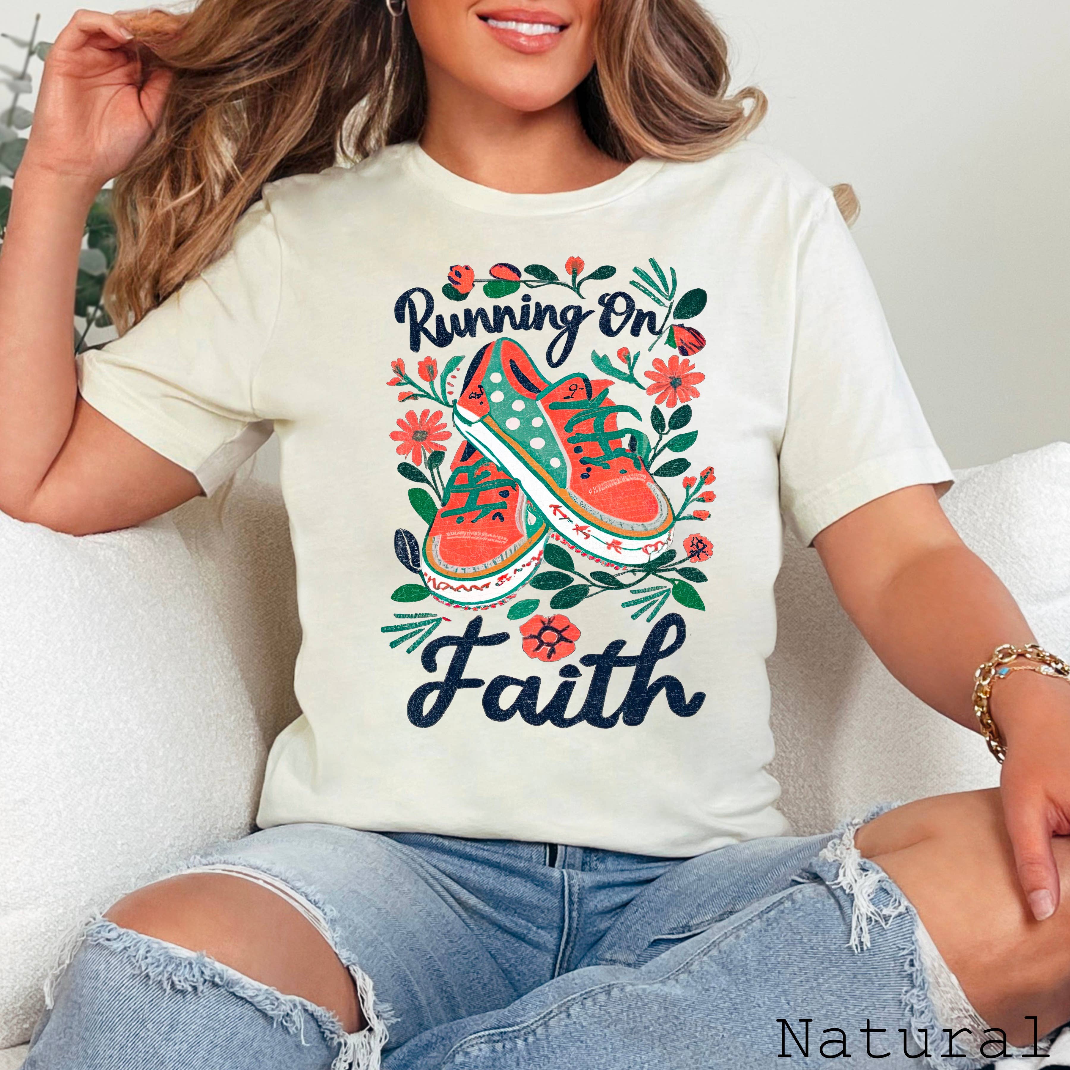 Running On Faith Christian Graphic Shirt | Bella Canvas Hoodie, Sweatshirt | PodTeesHub.com