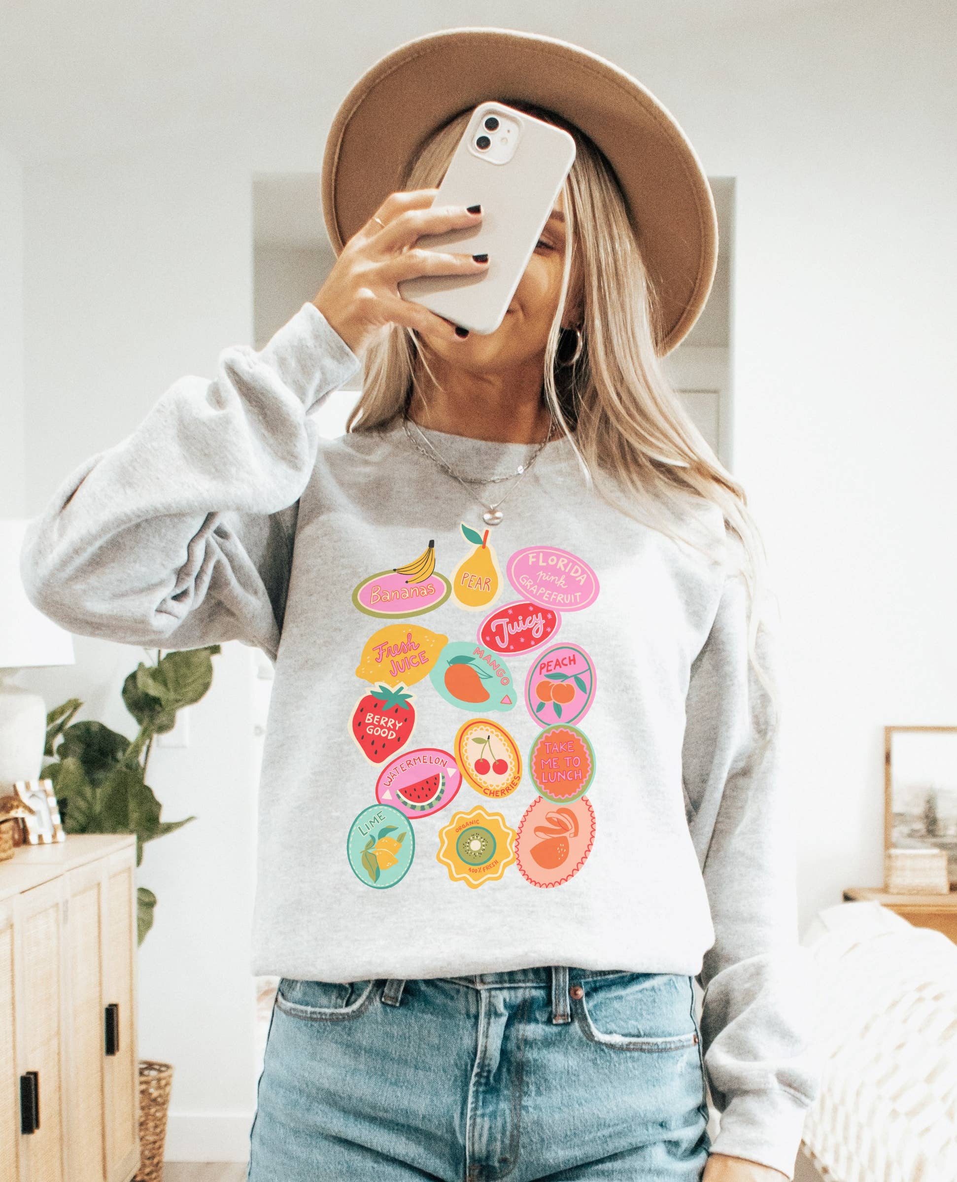 Fruit Stickers Crew Neck Sweatshirt T-Shirts, Hoodie | PodTeesHub.com