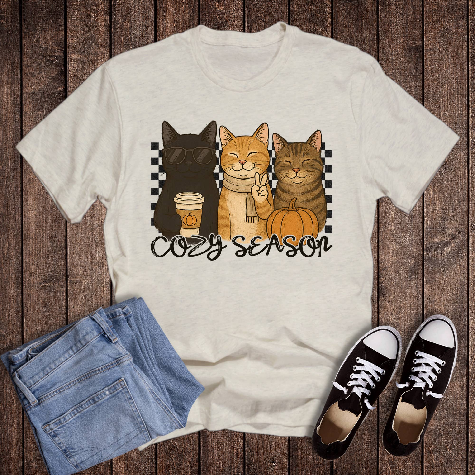 Fall Cozy Season Cats Graphic Tee Hoodie, Sweatshirt | PodTeesHub.com