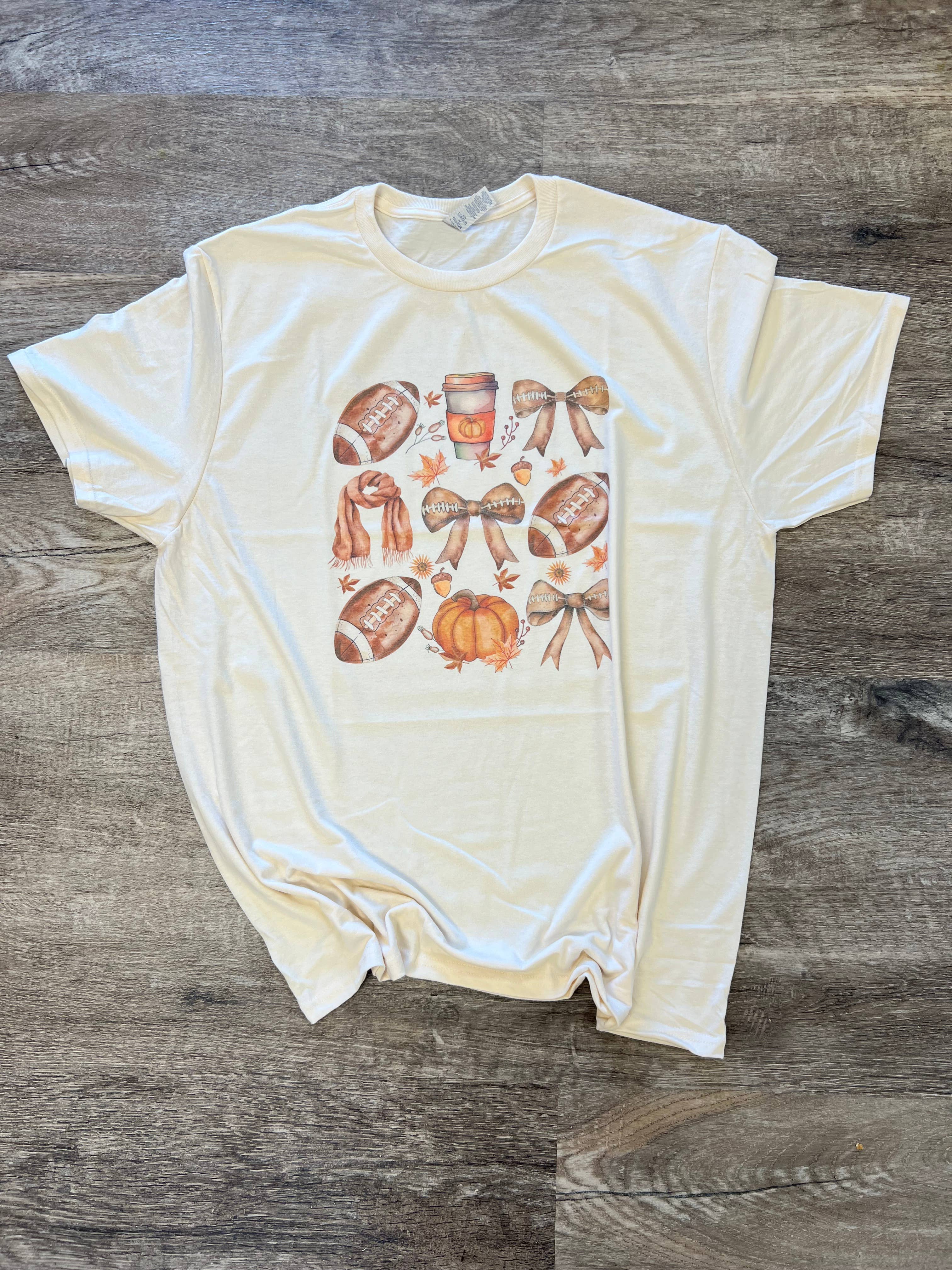 Cozy Fall Football Bows On Cream Tee Hoodie, Sweatshirt | PodTeesHub.com