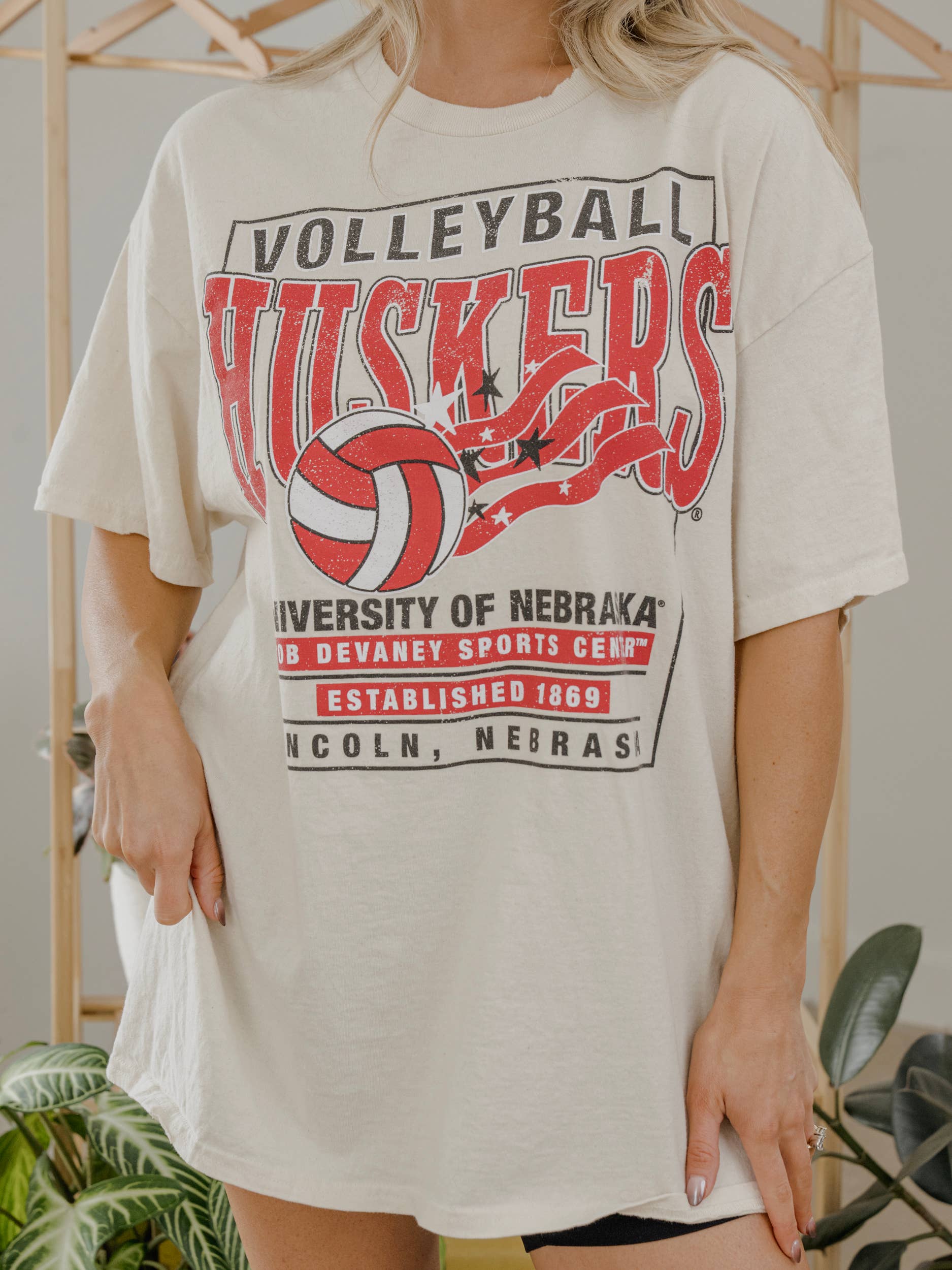 Nebraska Huskers Volleyball Stars Off White Thrifted Tee Hoodie, Sweatshirt | PodTeesHub.com