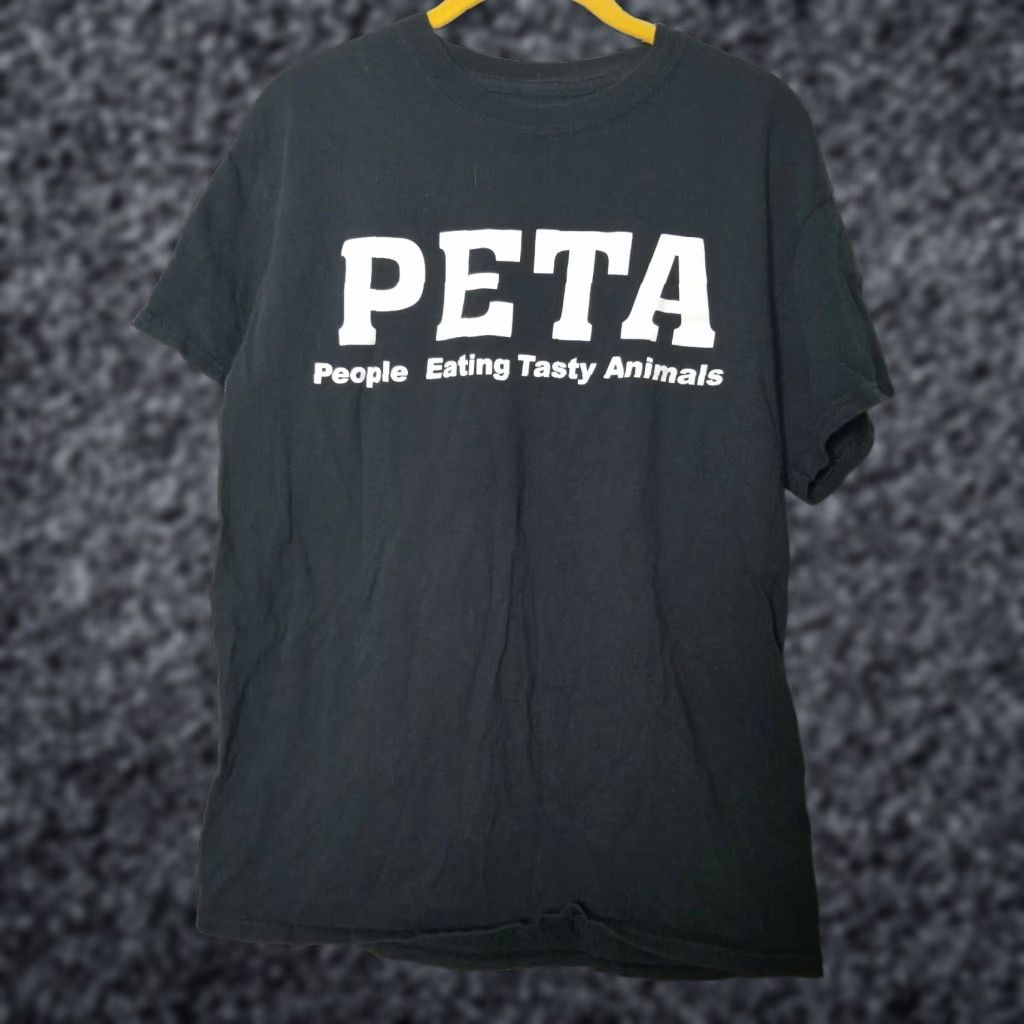 Vintage Mens Large Peta People Eating Tasty Animals Graphic Tee Black Funny T Shirt Mens Hoodie, Sweatshirt | PodTeesHub.com