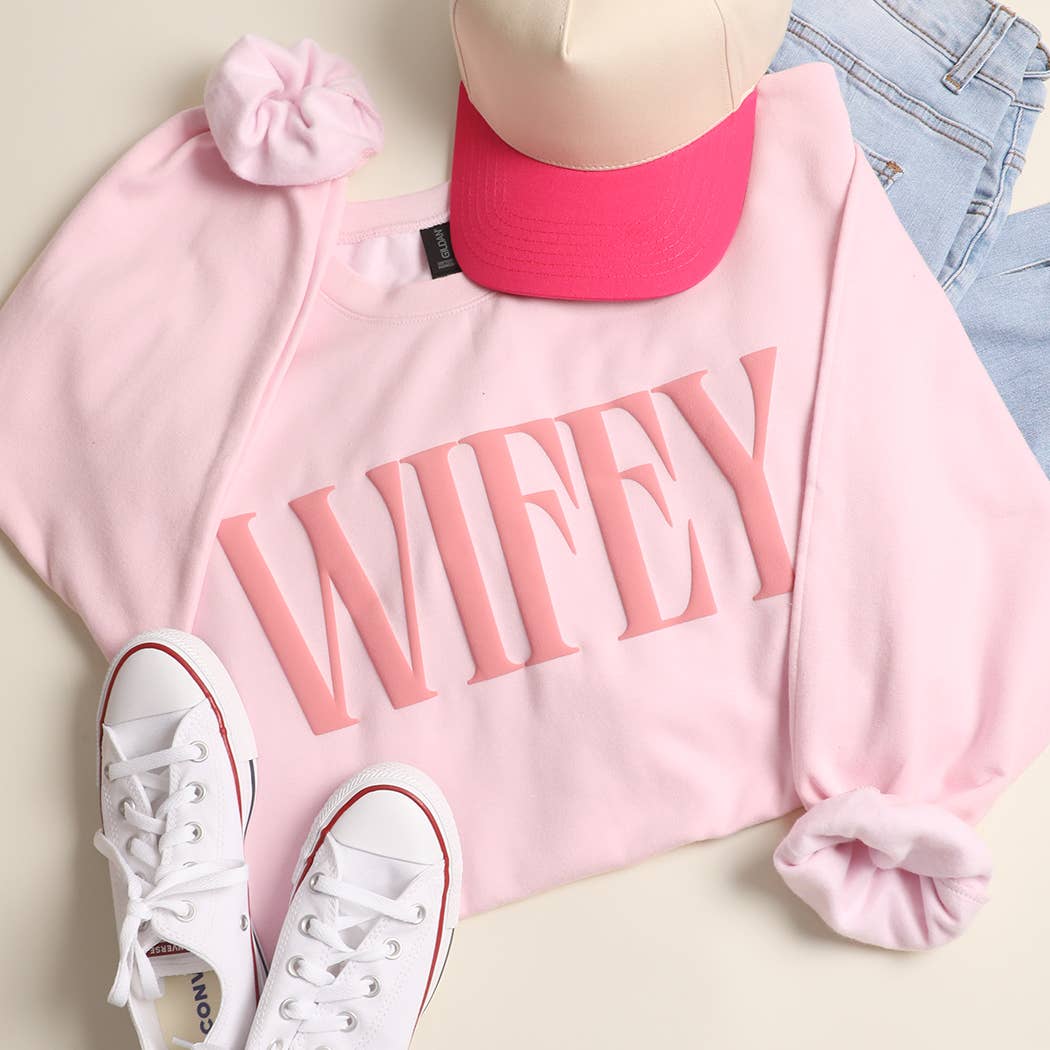 Wifey Graphic Puff Midweight Crewneck Sweatshirt T-Shirts, Hoodie | PodTeesHub.com