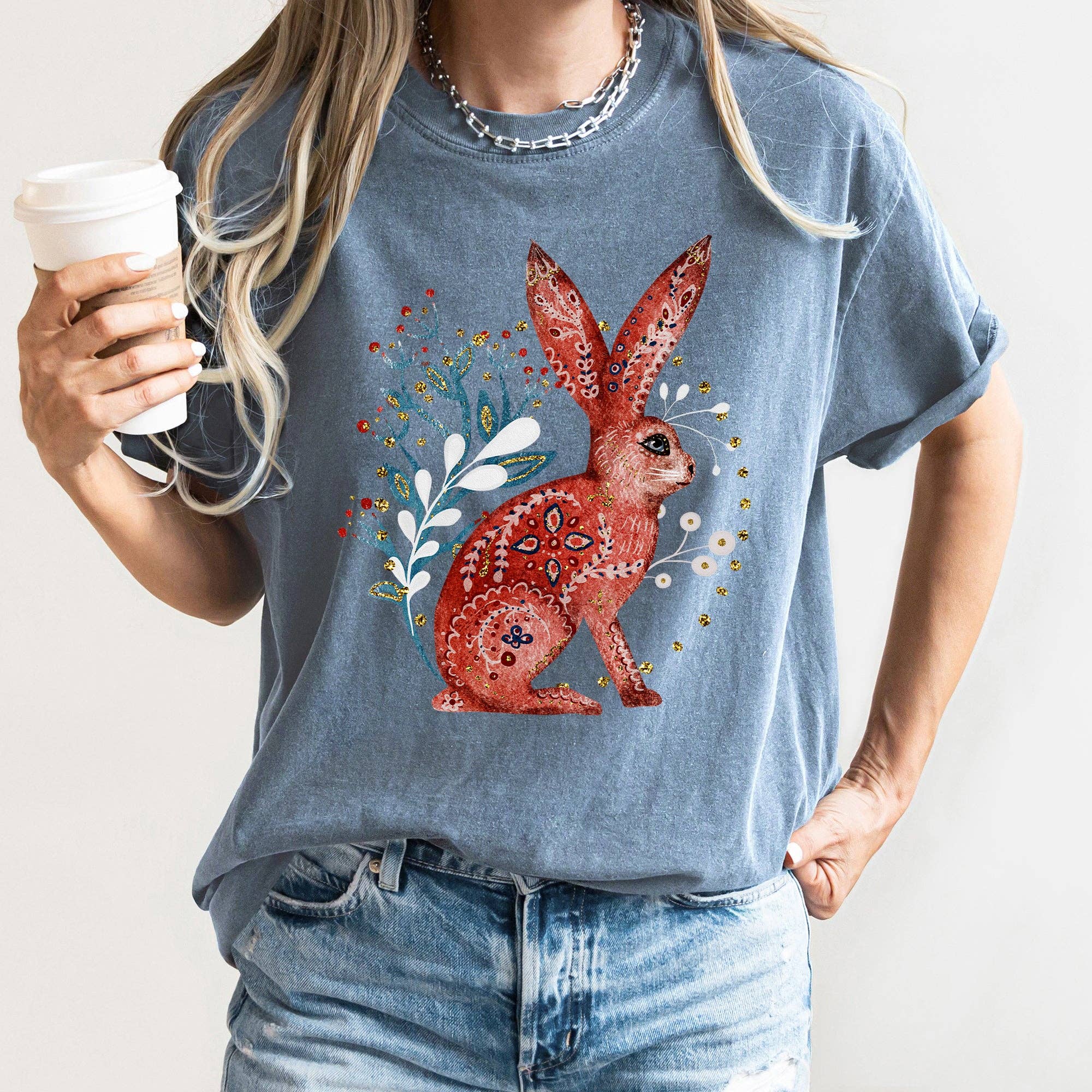 Rabbit, Folk Art, Scandinavian, Winter, Christmas, Tshirt Hoodie, Sweatshirt | PodTeesHub.com