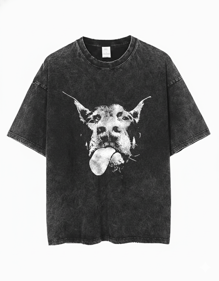 Japanese Brand Y2k Streetwear Retro Doberman Dog Anime Washed T Shirt Hoodie, Sweatshirt | PodTeesHub.com
