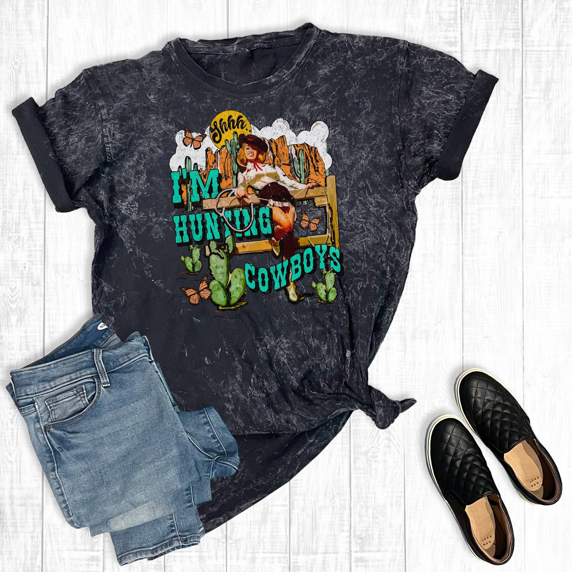 Retro Western Cowgirl Mineral Wash Graphic Tee Hoodie, Sweatshirt | PodTeesHub.com