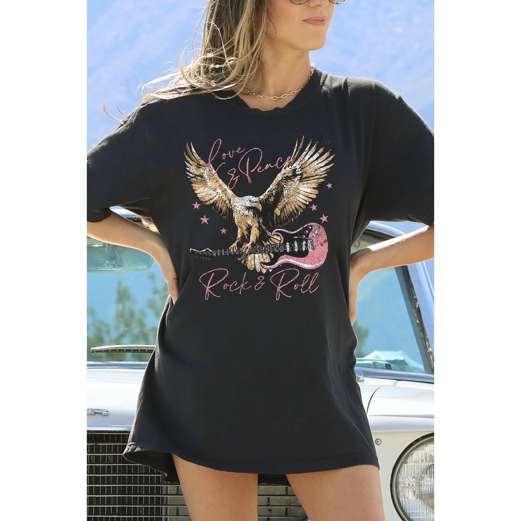 Rock N Roll Love N Peace - Oversized Unisex T Shirt Hoodie, Sweatshirt | PodTeesHub.com