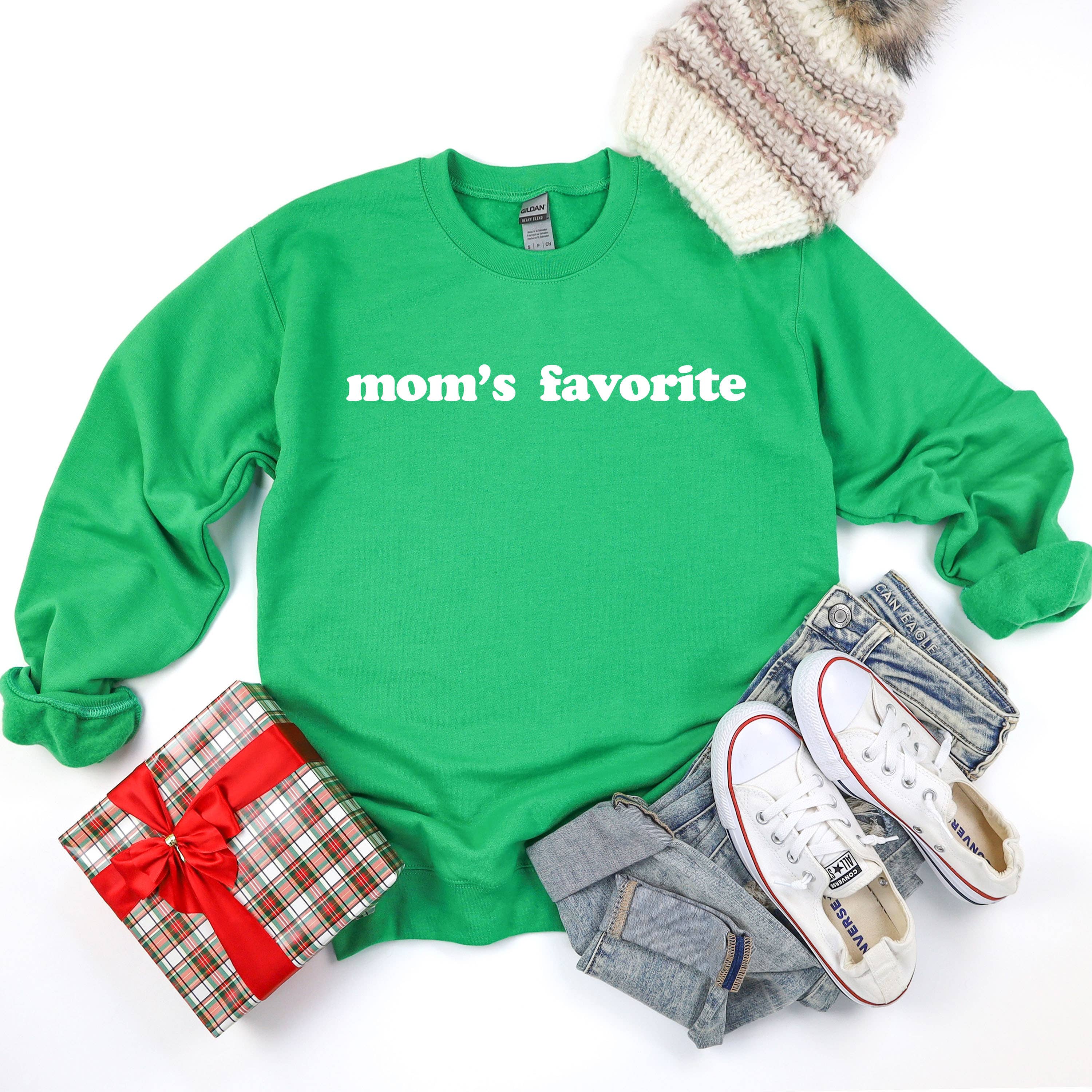 Mom's Favorite Funny Holiday Crewneck Sweatshirt - Green T-Shirts, Hoodie | PodTeesHub.com