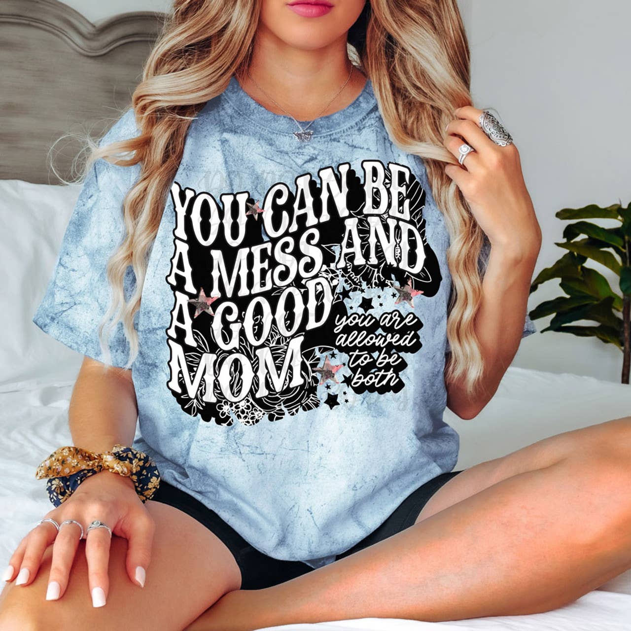 You Can Be A Mess and A Good Mom Pigment Dyed Tee Hoodie, Sweatshirt | PodTeesHub.com