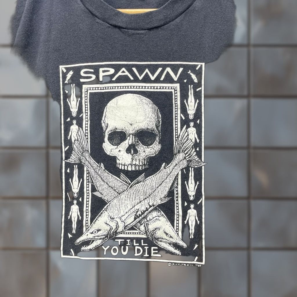 Vintage Spawn T Shirt Skull Ray Troll 1987 Black Crew Neck Short Sleeve L Large Mens Single Hoodie, Sweatshirt