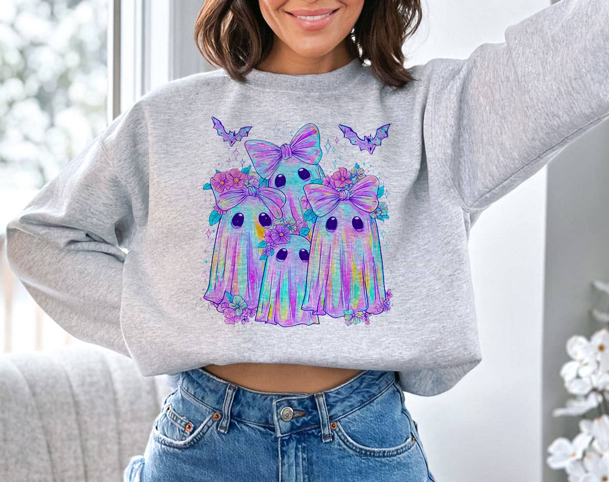 Iridescent Ghost Bow -  Cute Neon Halloween Sweatshirt T-Shirts, Hoodie | PodTeesHub.com