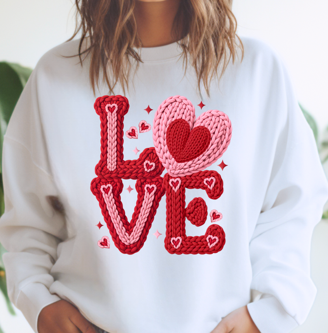 Faux Yarn Crochet Love Valentines Day Tee or Sweatshirt Hoodie | PodTeesHub.com