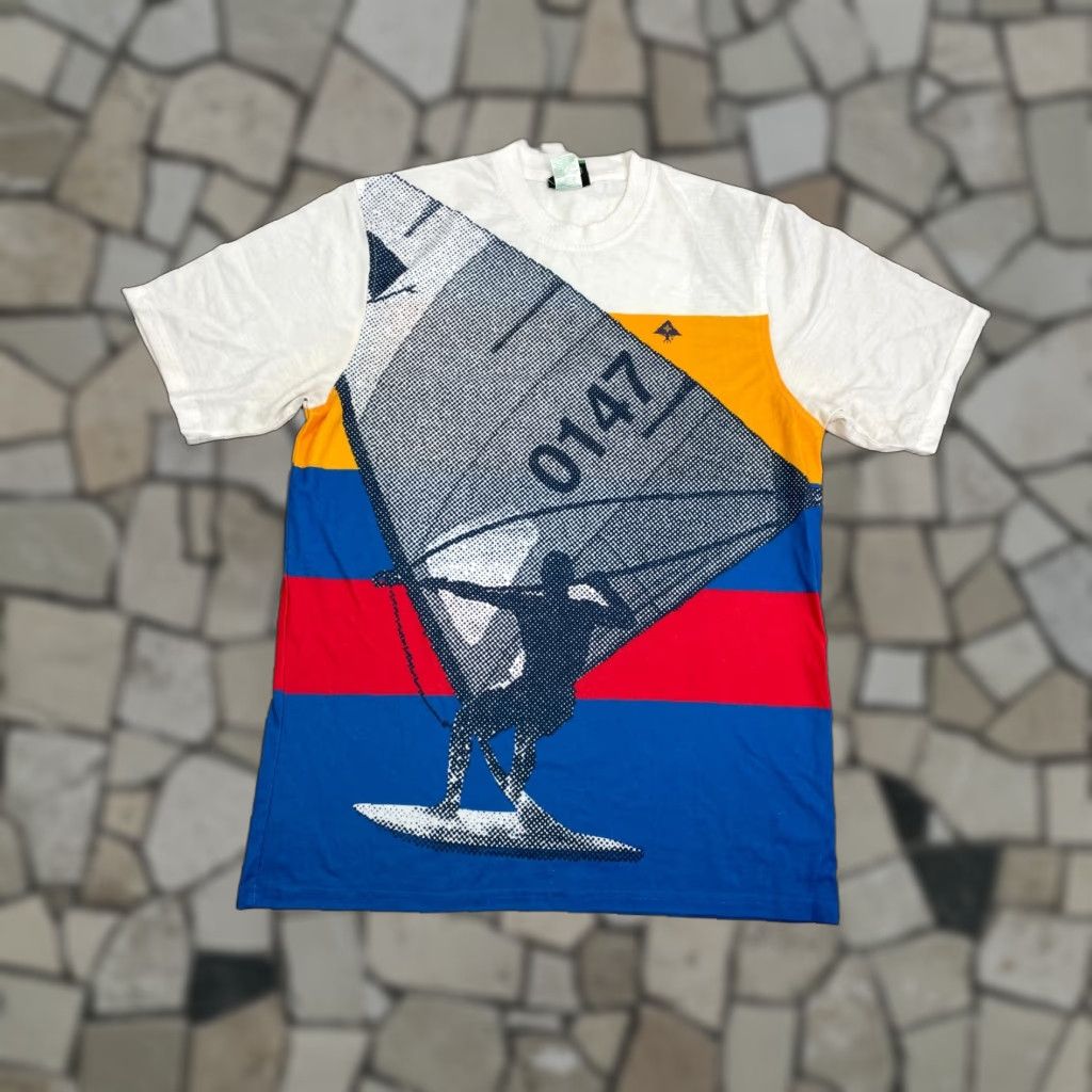 Vintage Lrg Mens Short Sleeve Crew Neck T Shirt All Over Print Windsurfing Sailing Multicolor Cotton Hoodie, Sweatshirt
