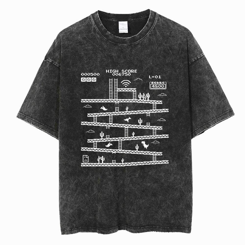 Japanese Brand Y2k Retro Childhood Video Game Print Washed T Shirt Hoodie, Sweatshirt | PodTeesHub.com