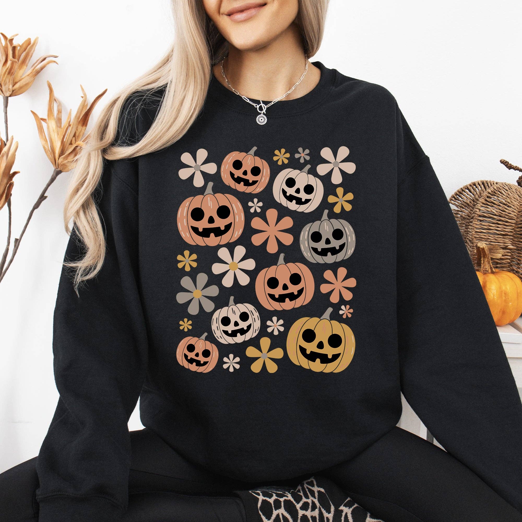 Pumpkins and Flowers, Halloween, Graphic Sweatshirt T-Shirts, Hoodie | PodTeesHub.com