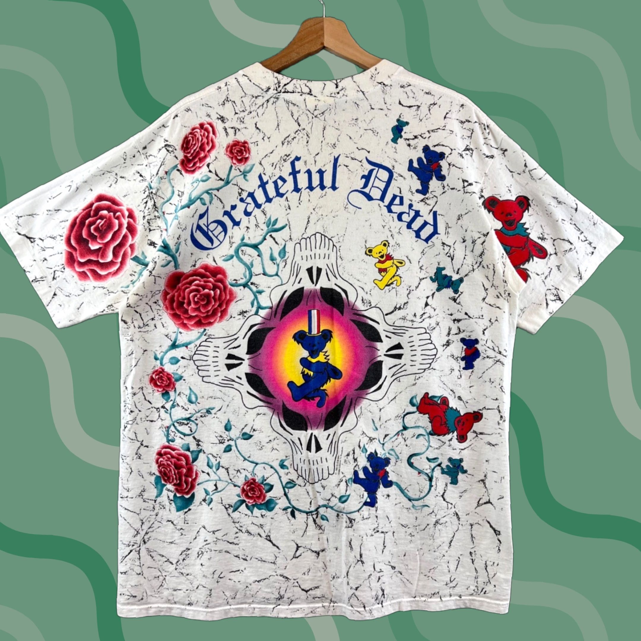 Vintage Grateful Dead T Shirt Xl White Wild Oats 90s Roses Bears All Over Print Hoodie, Sweatshirt | PodTeesHub.com