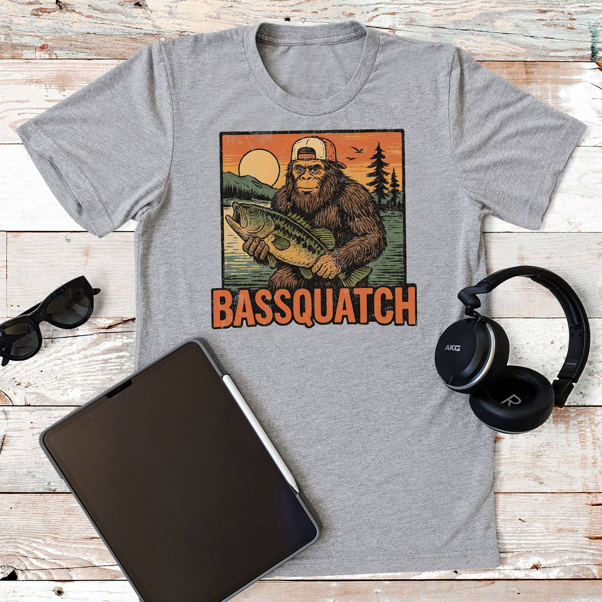 Summer Funny Big Foot Bass Fishing Graphic Tee Hoodie, Sweatshirt | PodTeesHub.com