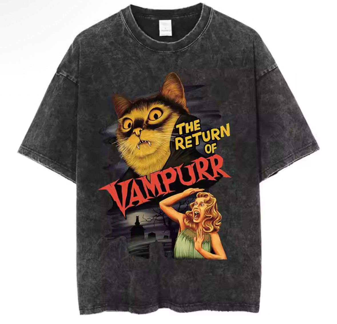 Japanese Brand Hip Hop Vintage Vampurr Cat Anime Graffiti Washed T Shirt Hoodie, Sweatshirt | PodTeesHub.com