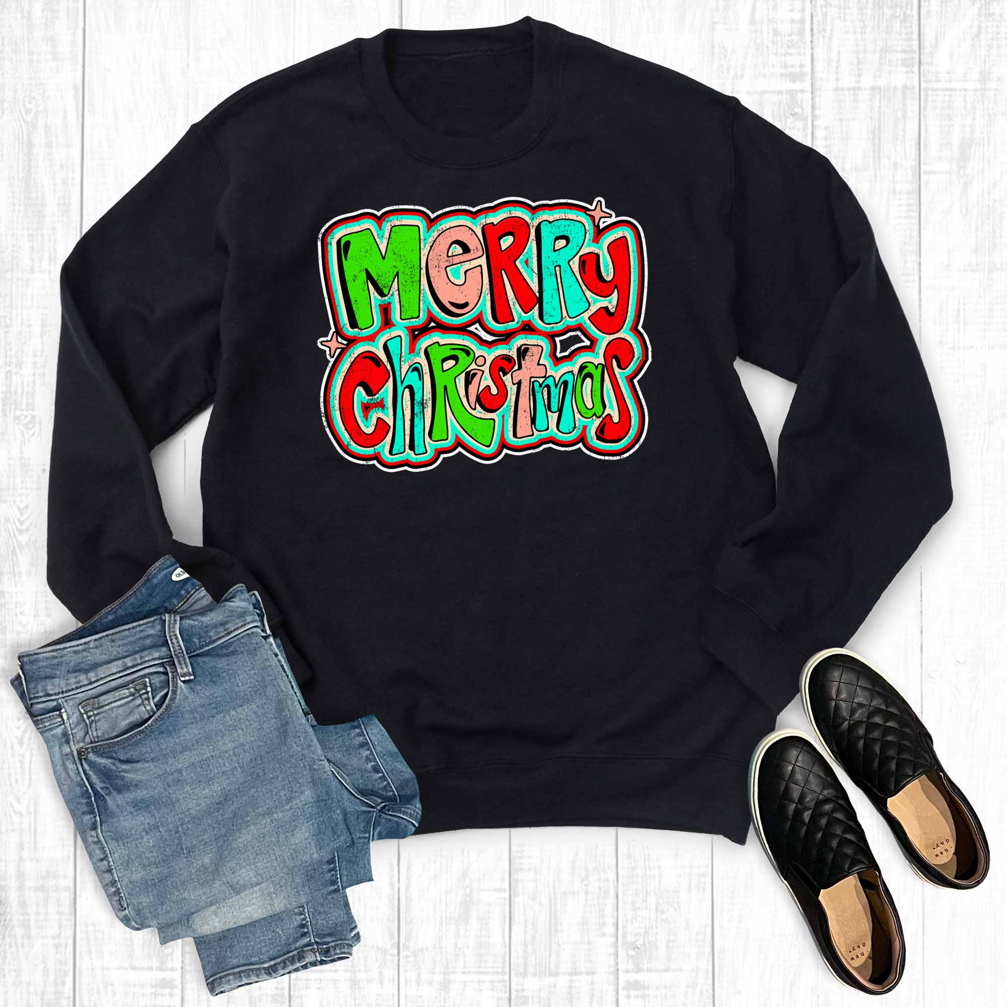 Retro Merry Christmas Graphic Sweatshirt T-Shirts, Hoodie | PodTeesHub.com