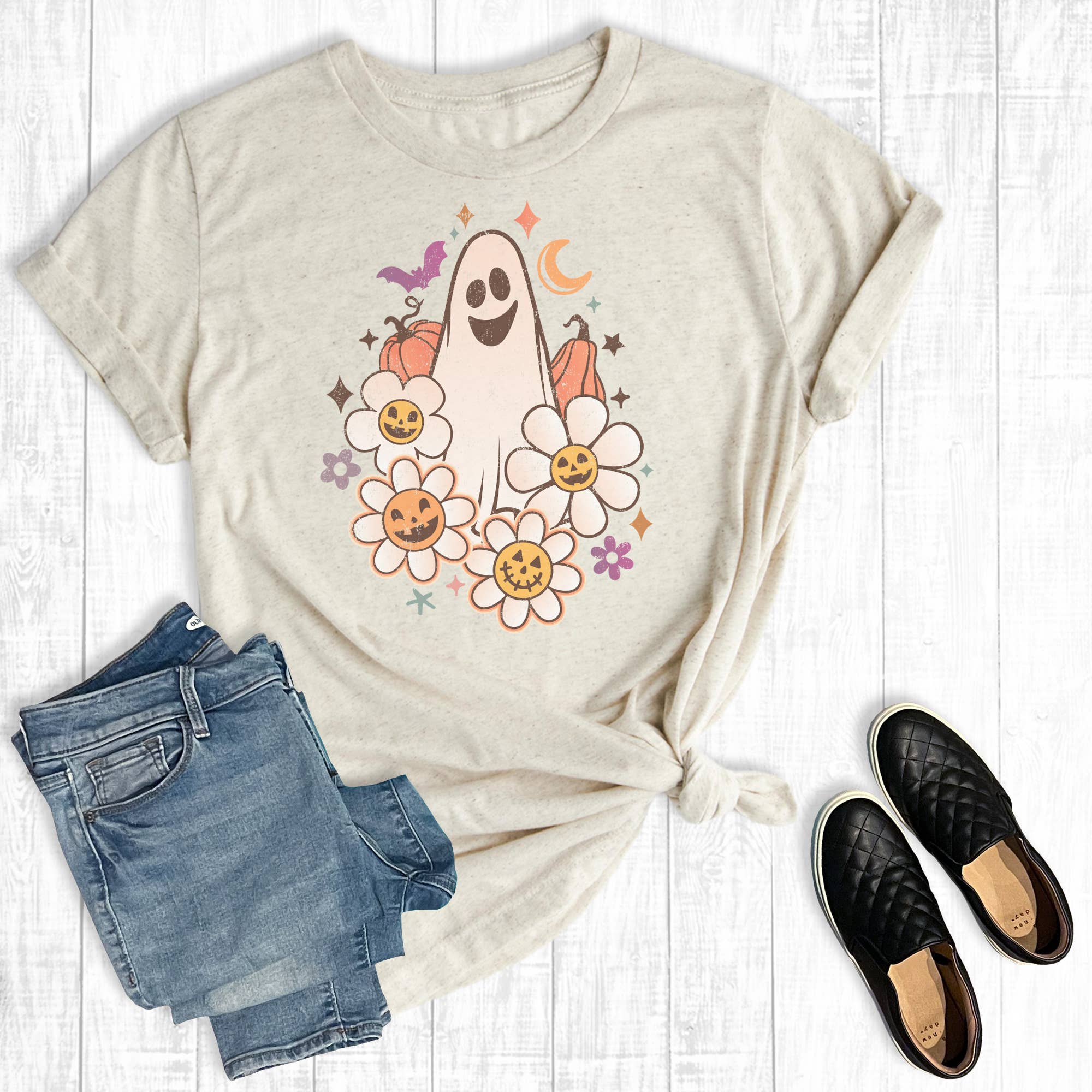 Halloween Floral Hippie Ghost Graphic Tee Hoodie, Sweatshirt | PodTeesHub.com