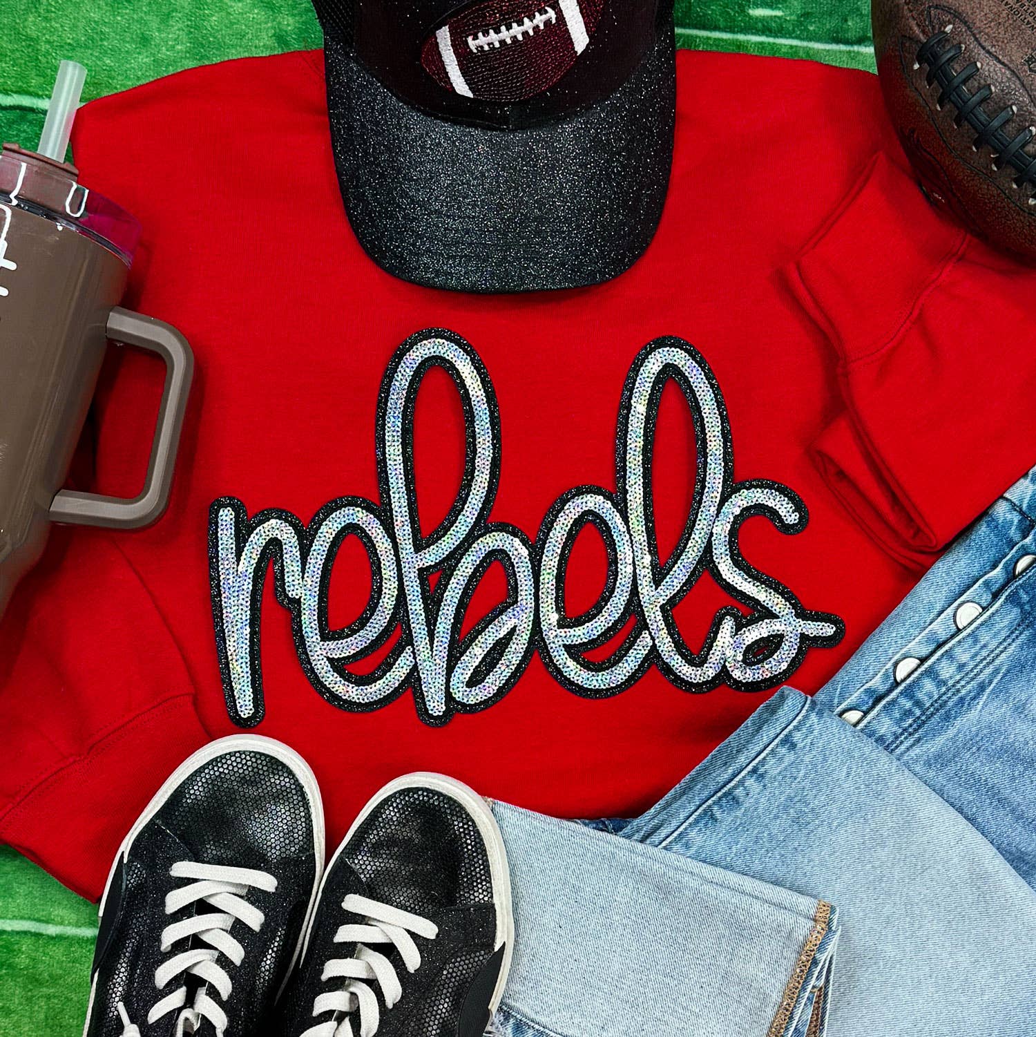 Rebels Sequin Patch Red Crewneck Sweatshirt T-Shirts, Hoodie | PodTeesHub.com