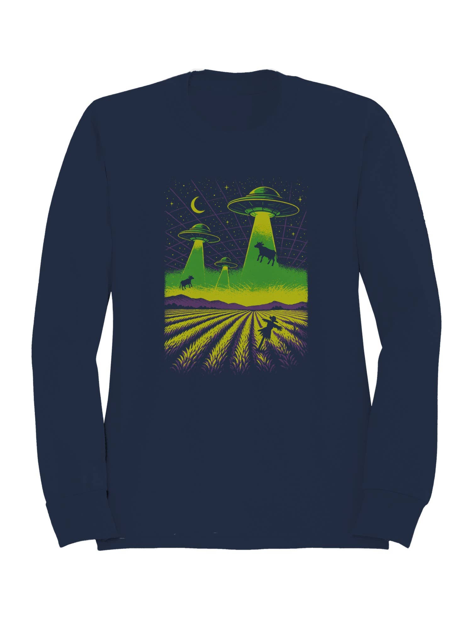 Alien Cow Abduction Fields Women's Sweatshirt T-Shirts, Hoodie | PodTeesHub.com