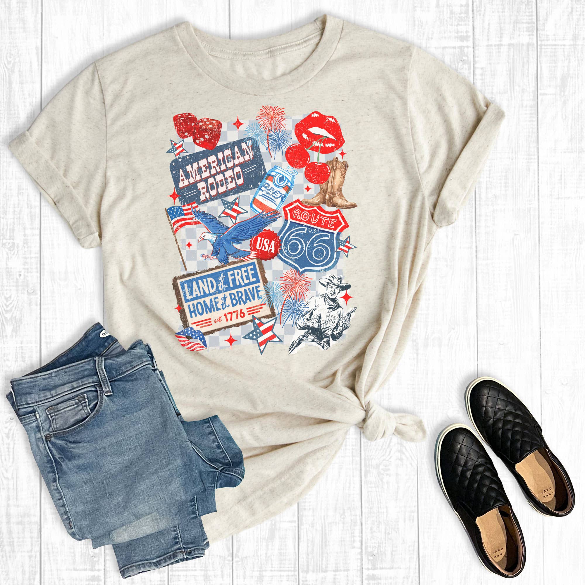 Western 4th of July Collage Graphic Tee Hoodie, Sweatshirt | PodTeesHub.com
