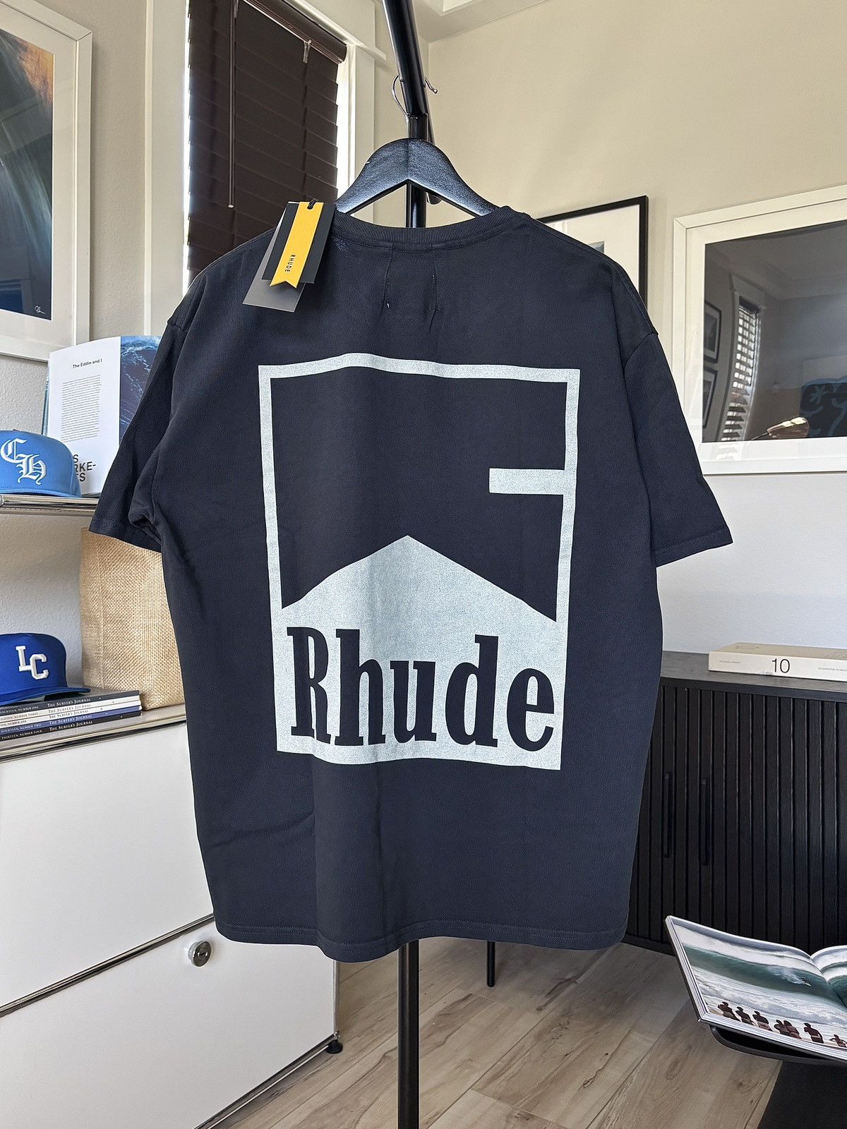 Rhude Oversized Chevron Logo Black Graphic Tee Hoodie, Sweatshirt | PodTeesHub.com