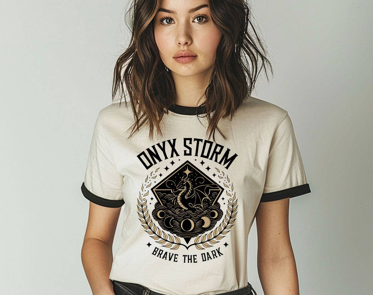 Onyx Storm -  Fourth Wing Book Inspired Ringer T-Shirt Hoodie, Sweatshirt | PodTeesHub.com