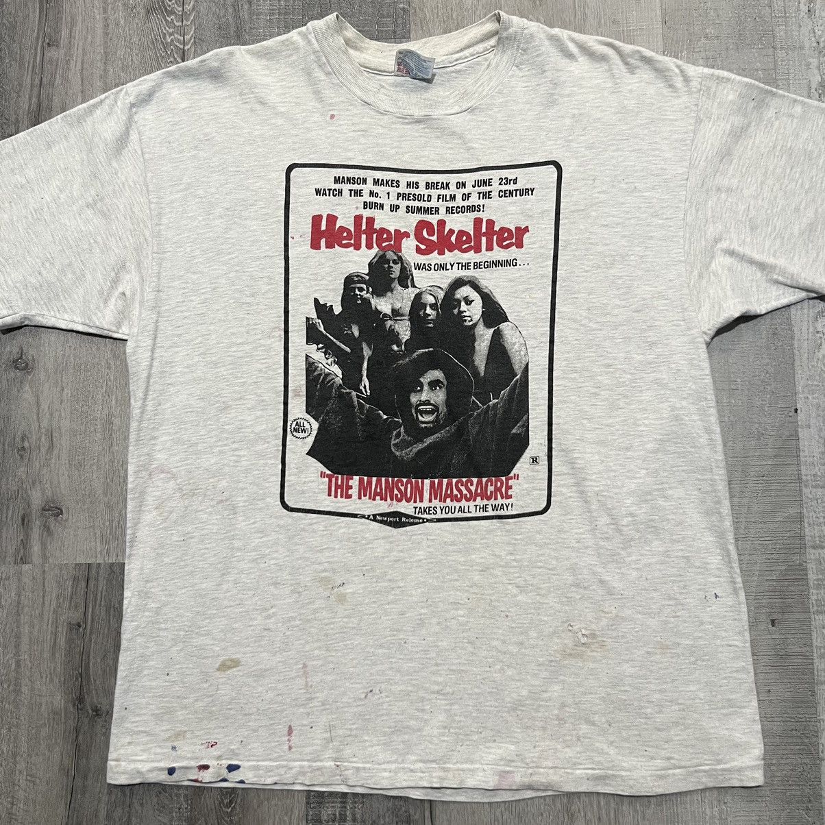 Vintage Vtg Helter Skelter Charles Manson 90s Horror Movie Tee Hoodie, Sweatshirt | PodTeesHub.com