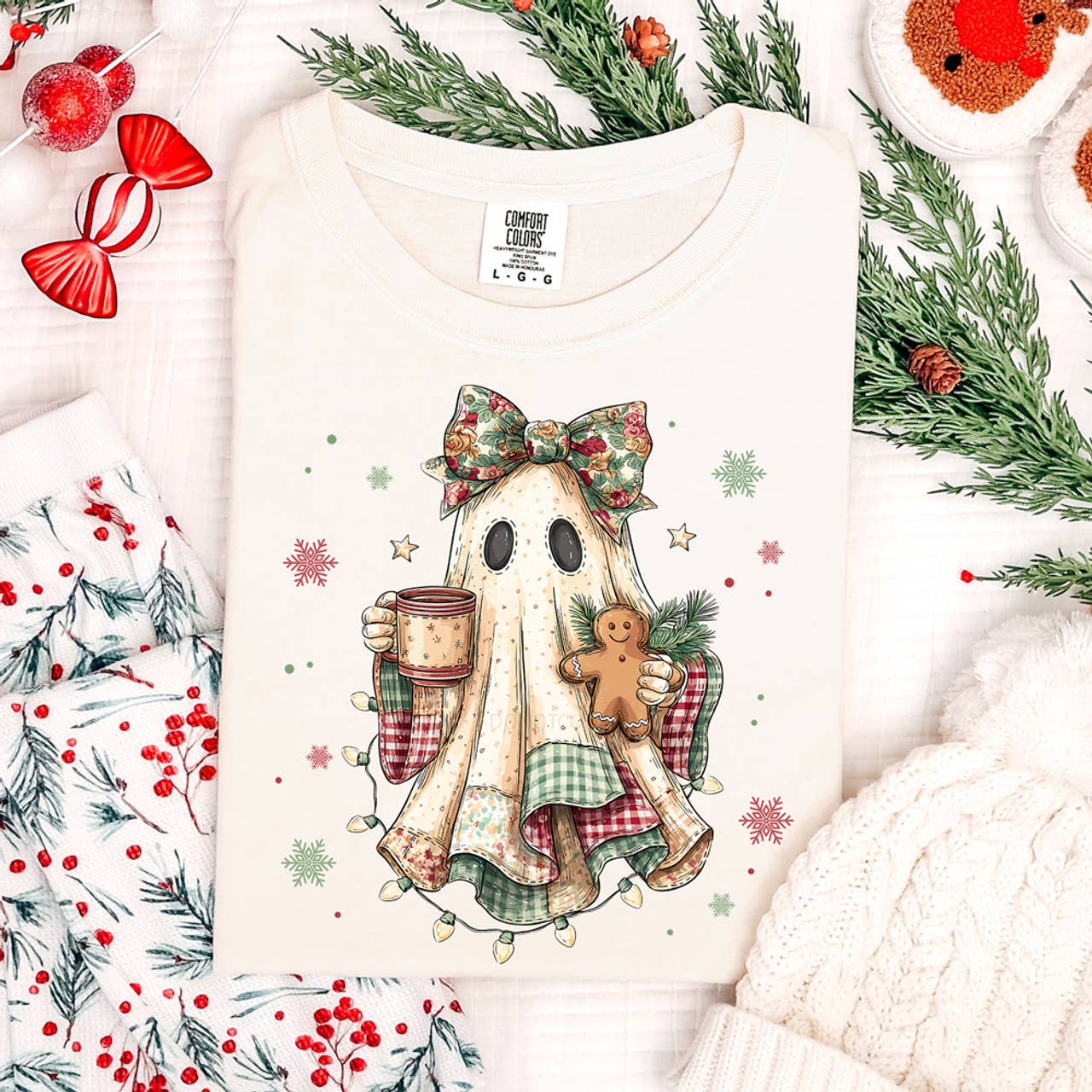 Christmas Patchwork Ghost Tee Hoodie, Sweatshirt | PodTeesHub.com