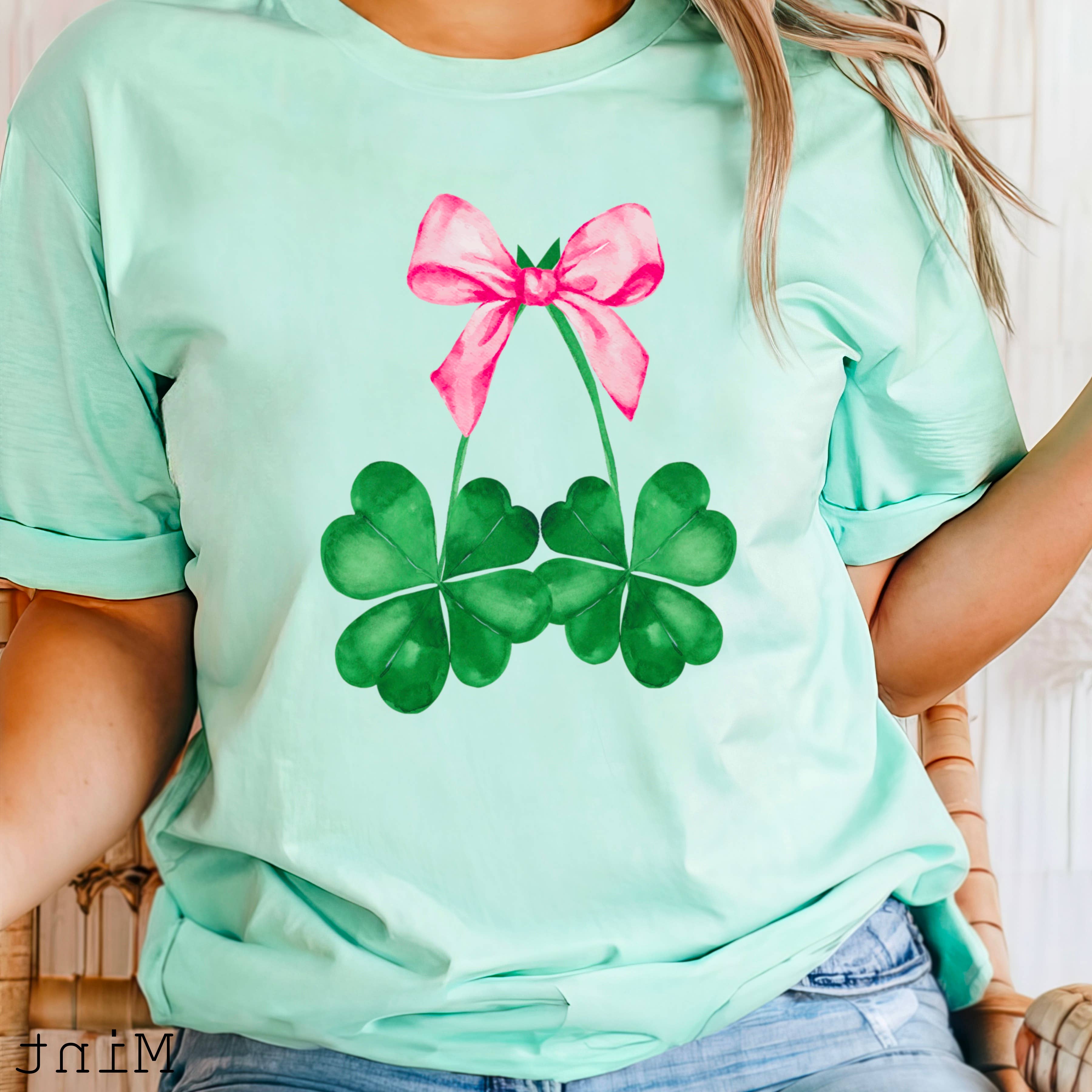 Coquette Clover St. Patrick’S Day Graphic Tee | Bella Canvas Hoodie, Sweatshirt | PodTeesHub.com