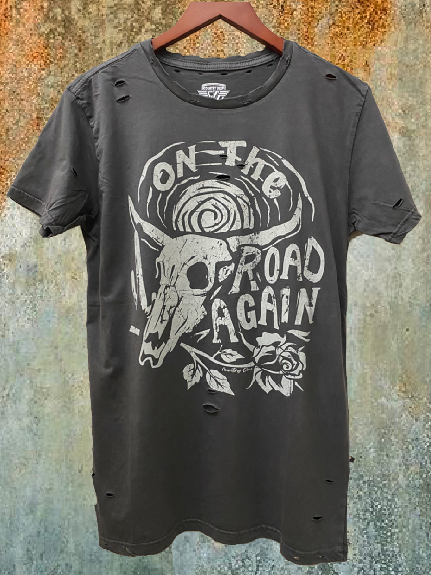 On the Road Again Distressed T-Shirt Hoodie, Sweatshirt | PodTeesHub.com