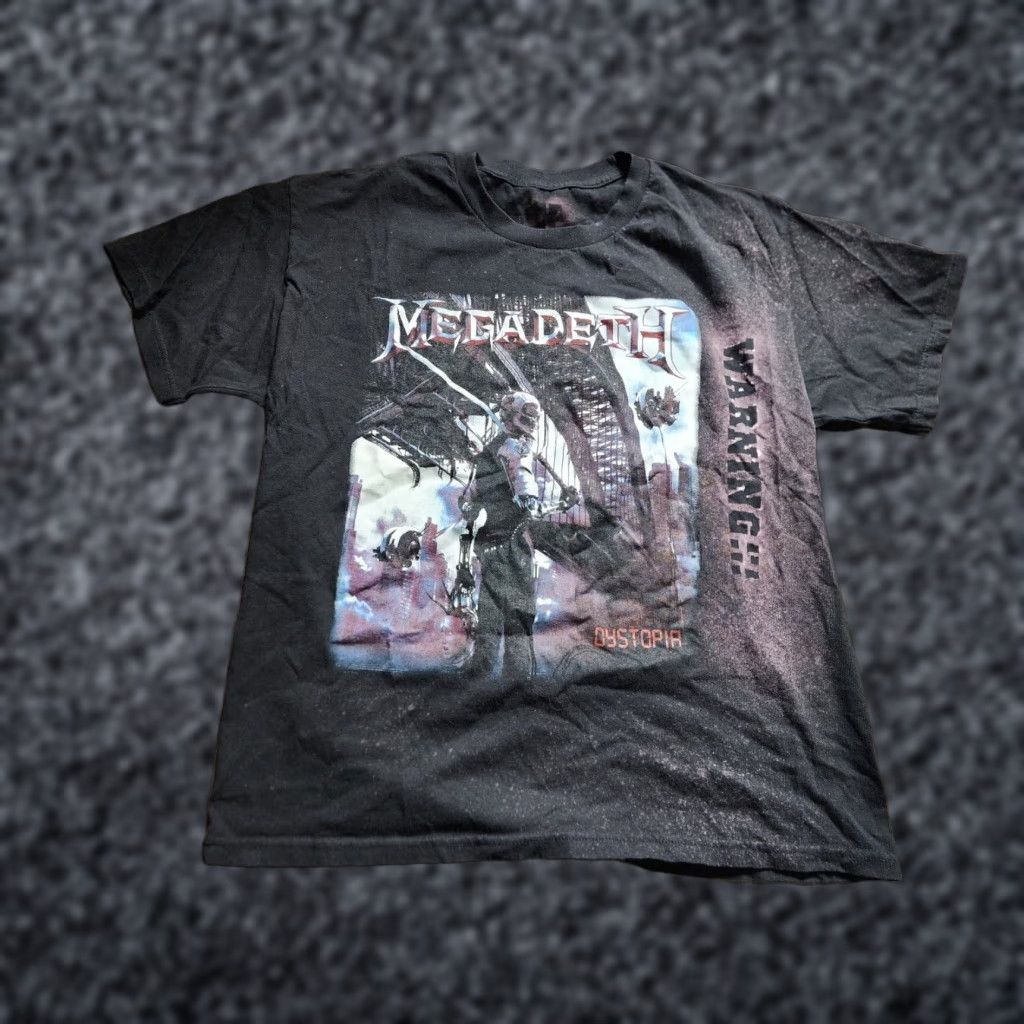 Doublet Vintage Megadeth Dystopia Tour T Shirt Mens Large Cotton Black Rock Band Double Sided 2010s Hoodie, Sweatshirt