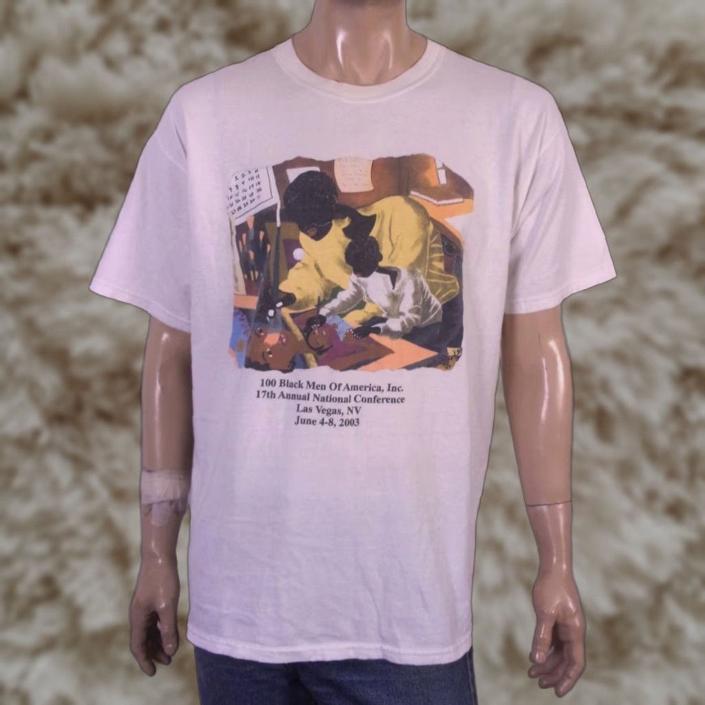 Vintage 00s Y2k 100 Black Men Of America T Shirt Abstract Art Xl White Mens Shirt Hoodie, Sweatshirt | PodTeesHub.com