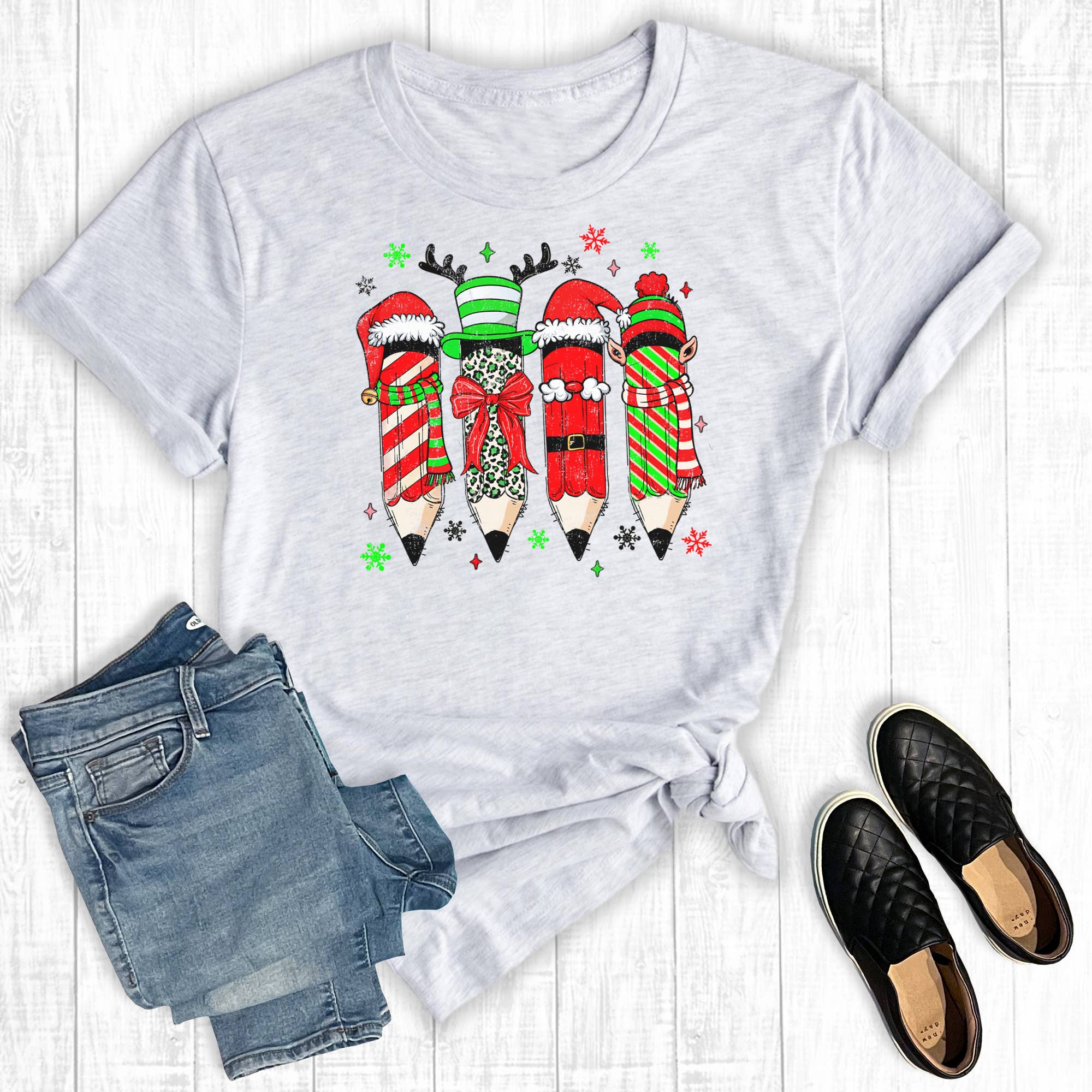Teacher Christmas Pencils Graphic Tee Hoodie, Sweatshirt | PodTeesHub.com