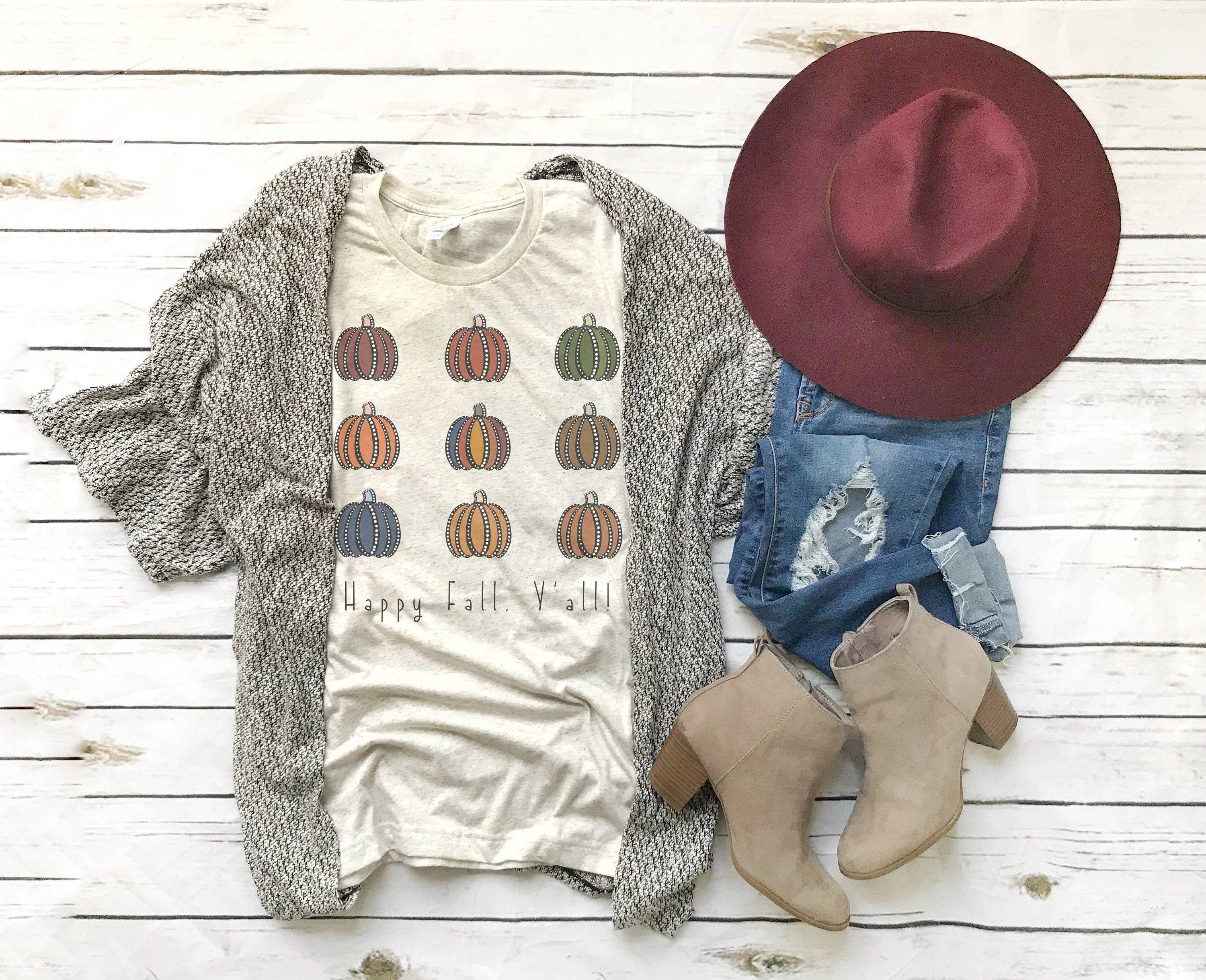 Happy Fall Y'all Women's Screen Printed T-Shirt Hoodie, Sweatshirt | PodTeesHub.com