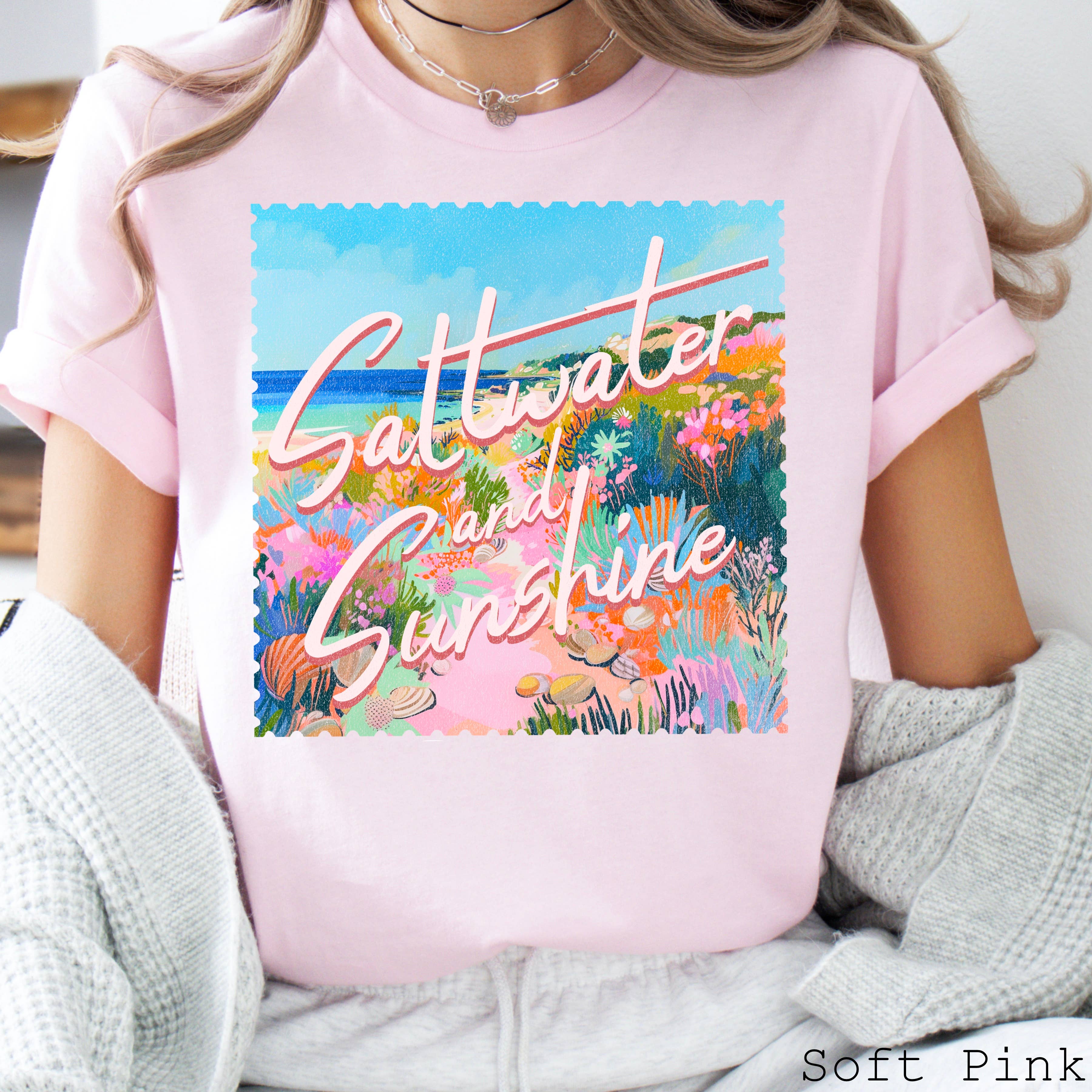 Saltwater & Sun Graphic Tee | Summer 2025 | Bella Canvas Hoodie, Sweatshirt | PodTeesHub.com