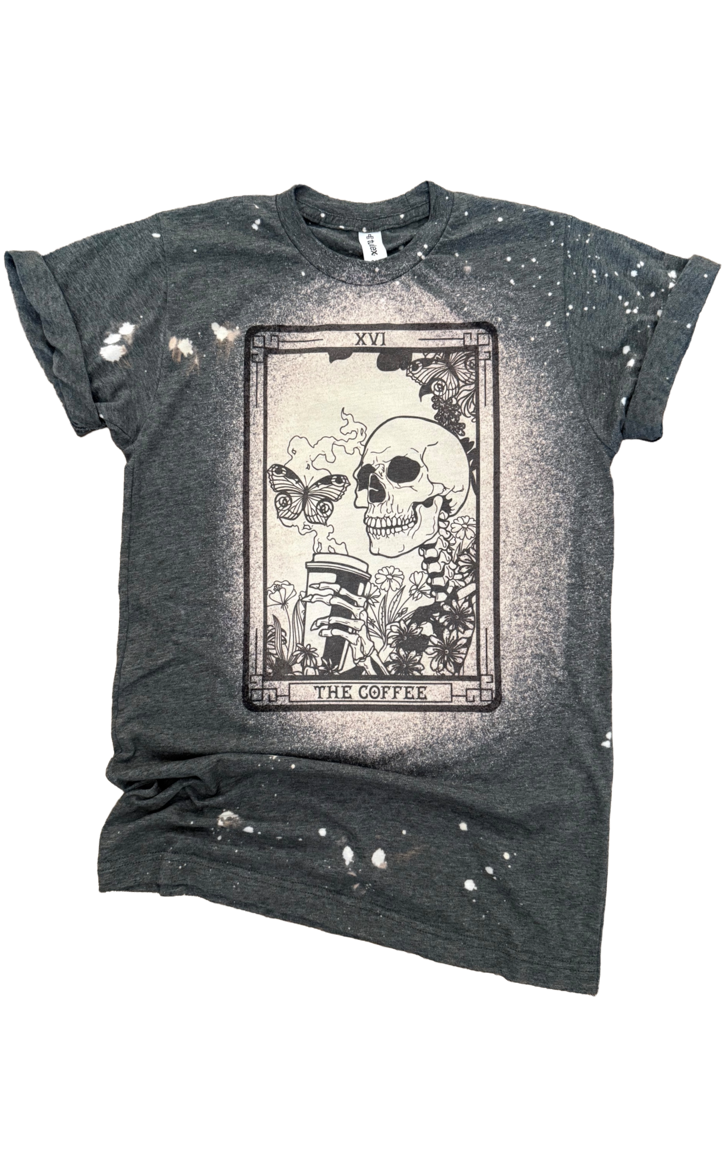 The Coffee - Skeleton Tarot Card Bleached Tee Hoodie, Sweatshirt | PodTeesHub.com