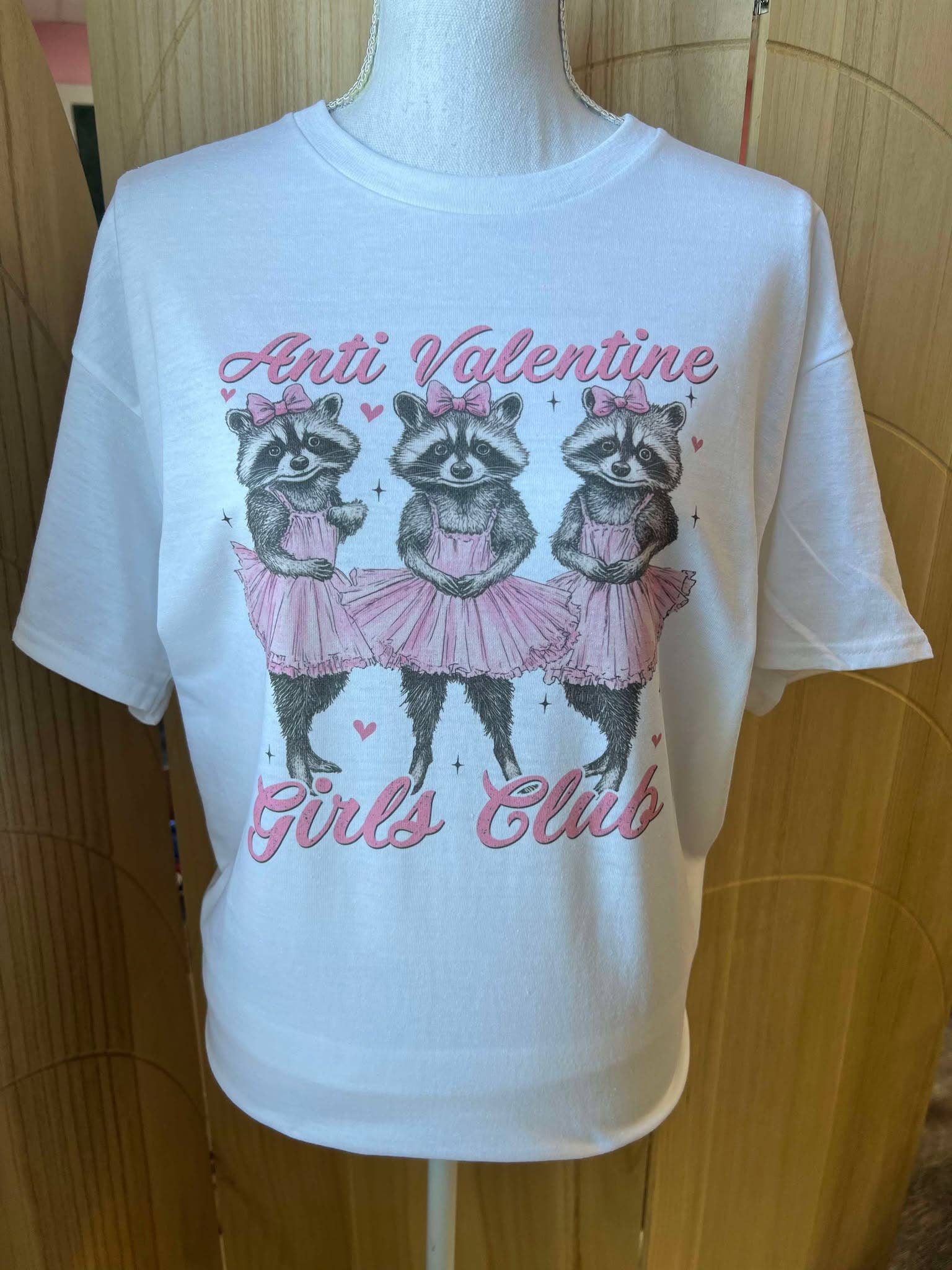 Anti-Valentine Girls Club Ballerina Raccoons On White Tee Hoodie, Sweatshirt | PodTeesHub.com